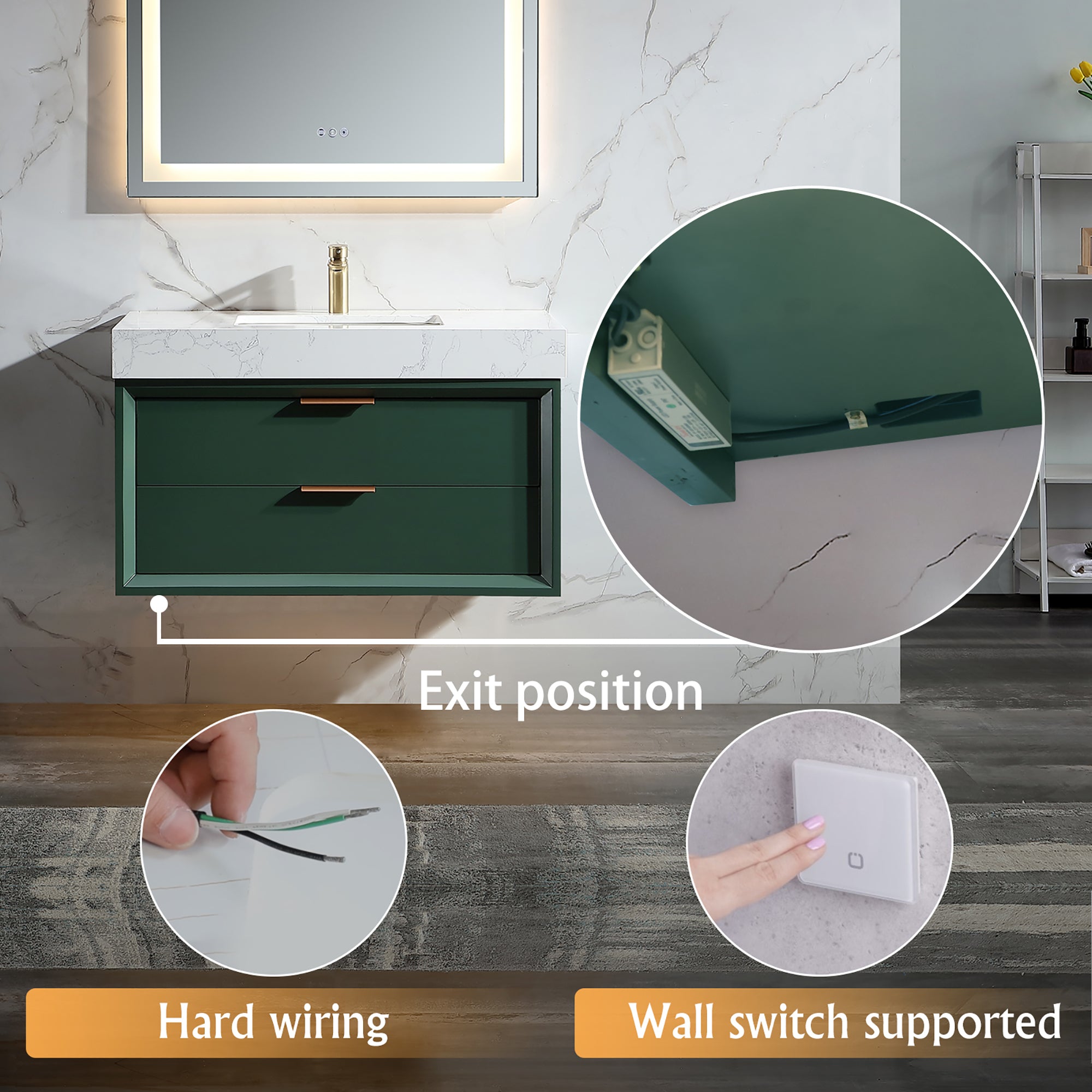 36 Inch Solid Wood Frame Wall-Mounted Bathroom Vanity Set with Ceramic Basin