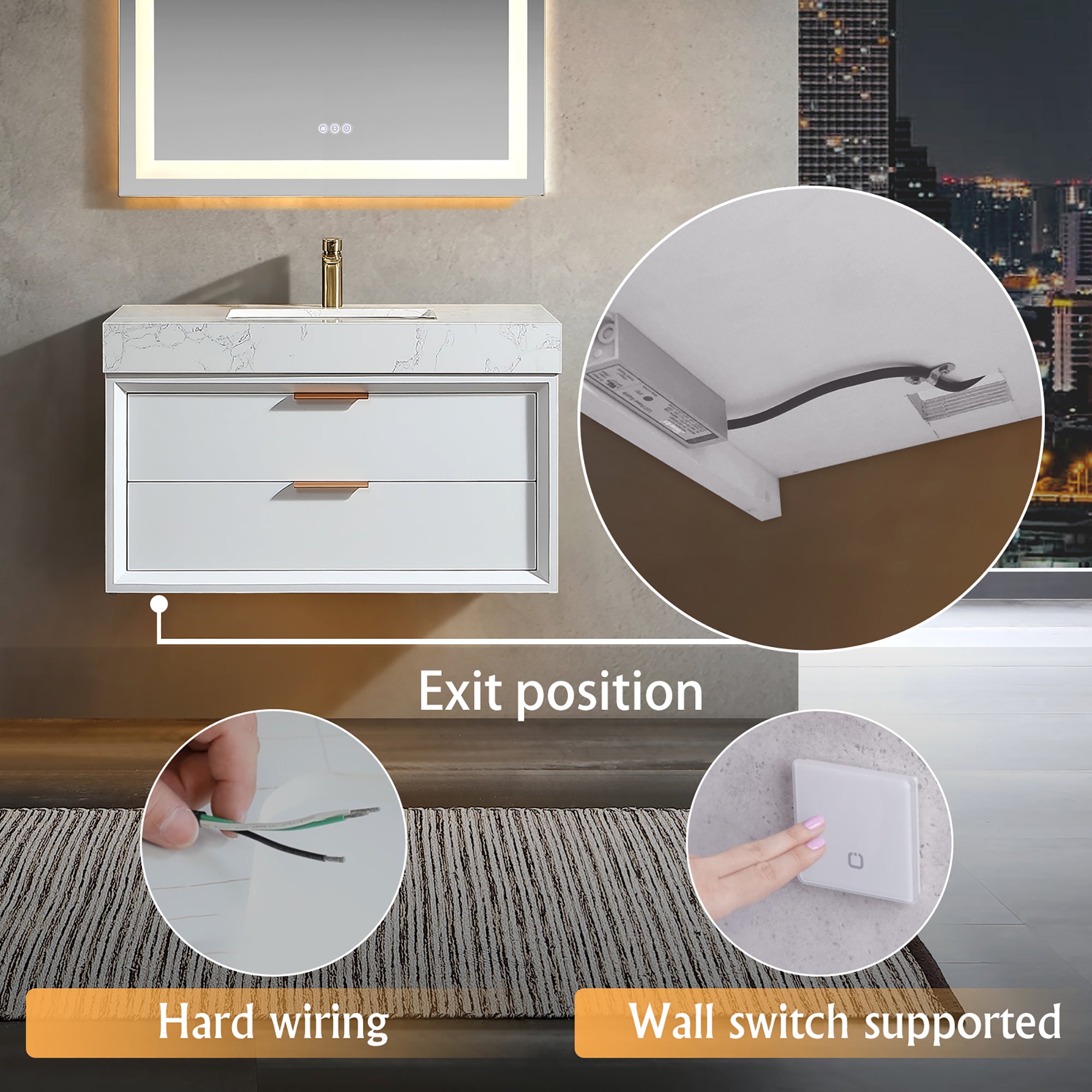 36 Inch Solid Wood Frame Wall-Mounted Bathroom Vanity Set with Ceramic Basin