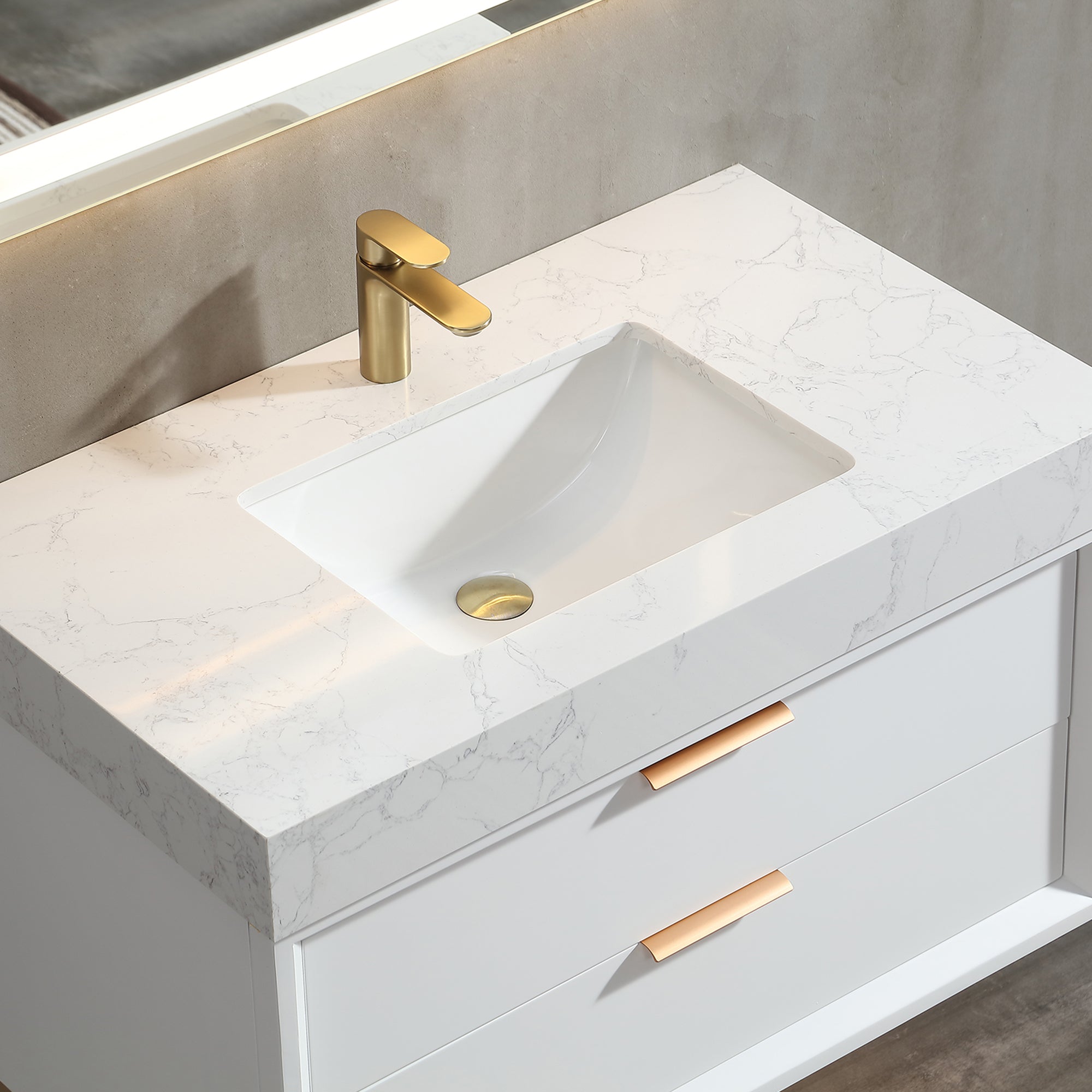 36 Inch Solid Wood Frame Wall-Mounted Bathroom Vanity Set with Ceramic Basin