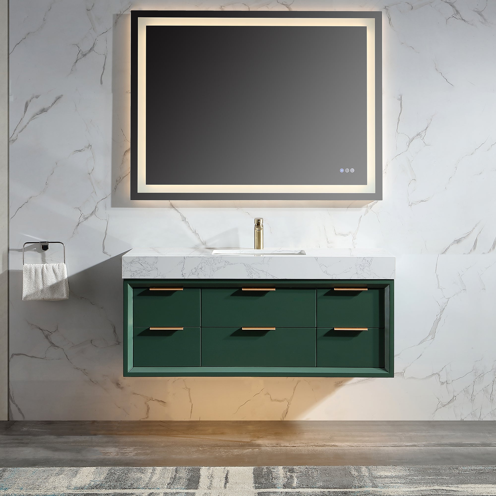48 Inch Solid Wood Frame Wall-Mounted Bathroom Vanity Set with Ceramic Basin