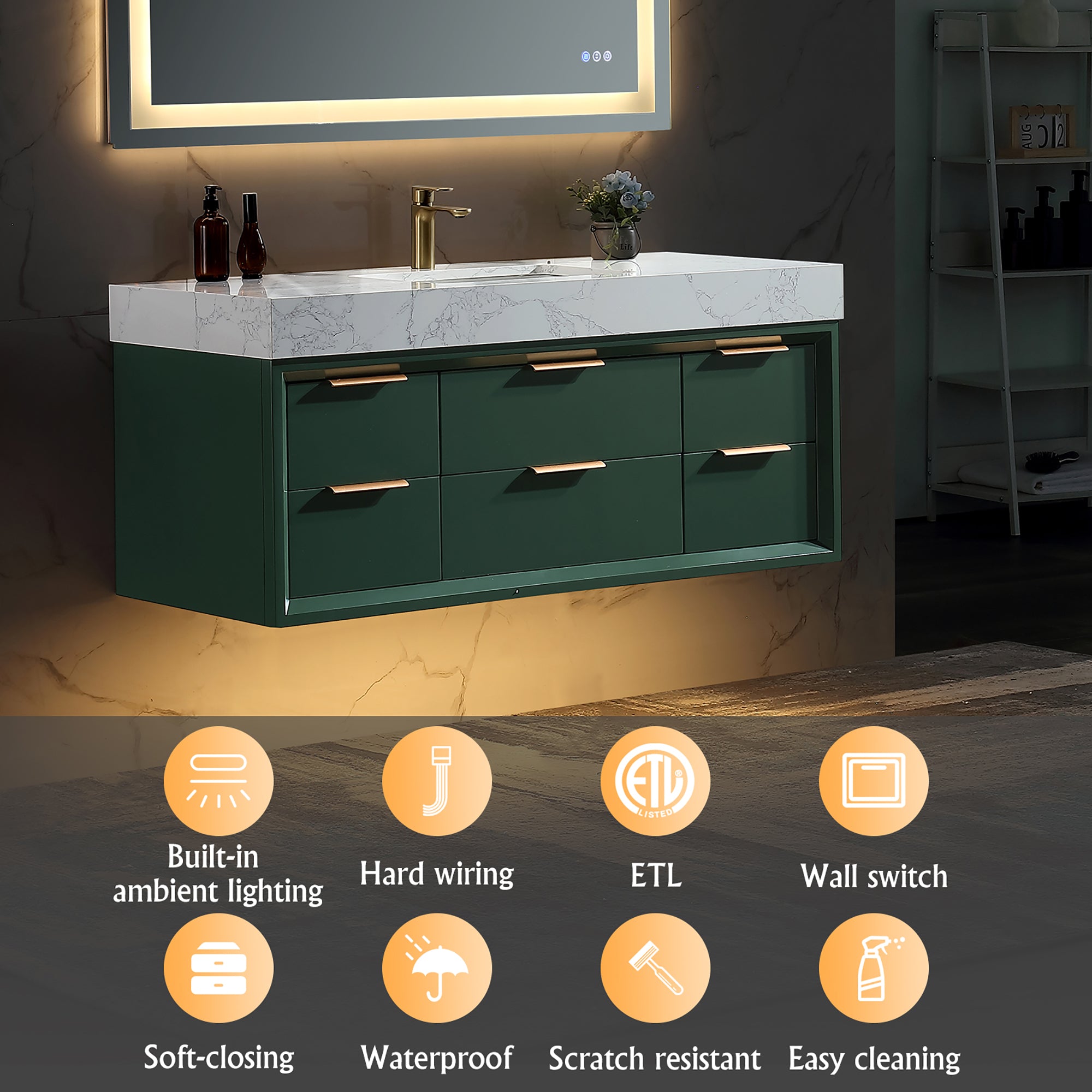 48 Inch Solid Wood Frame Wall-Mounted Bathroom Vanity Set with Ceramic Basin