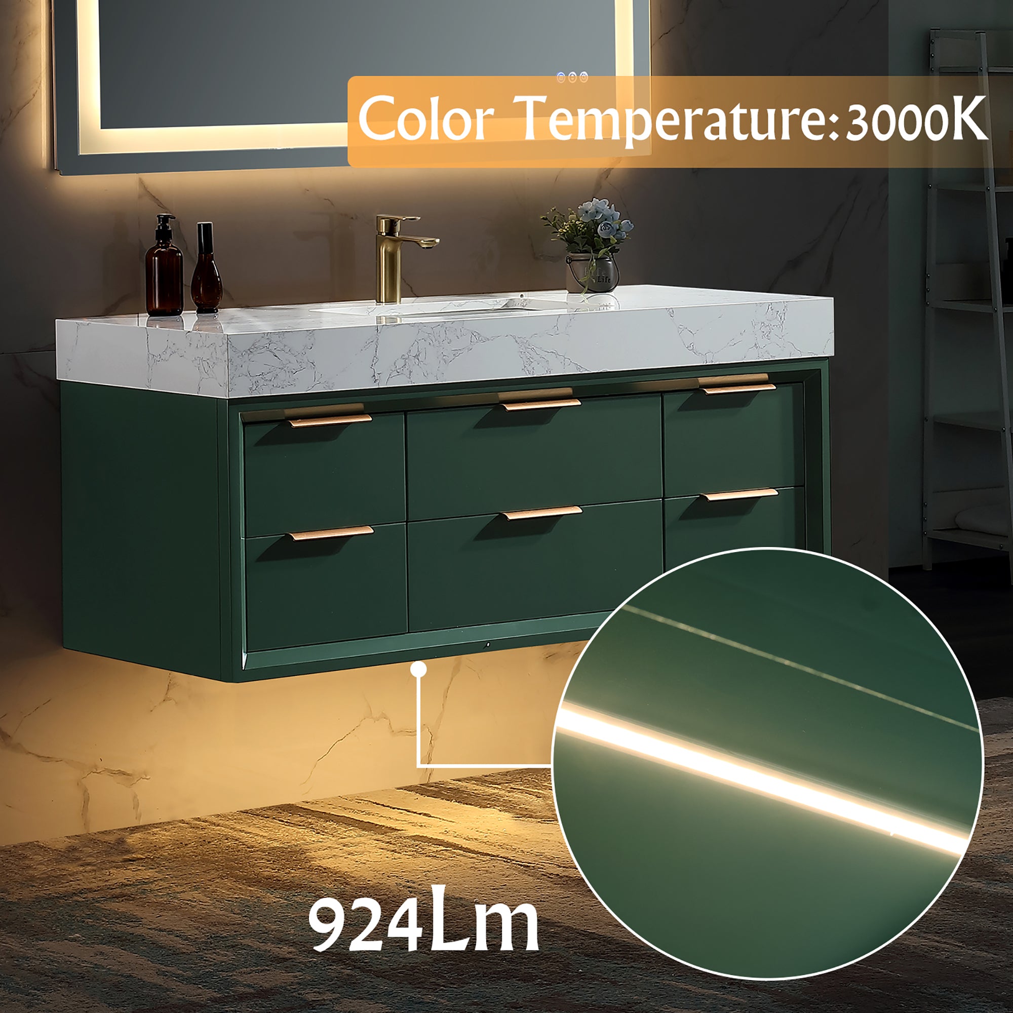 48 Inch Solid Wood Frame Wall-Mounted Bathroom Vanity Set with Ceramic Basin