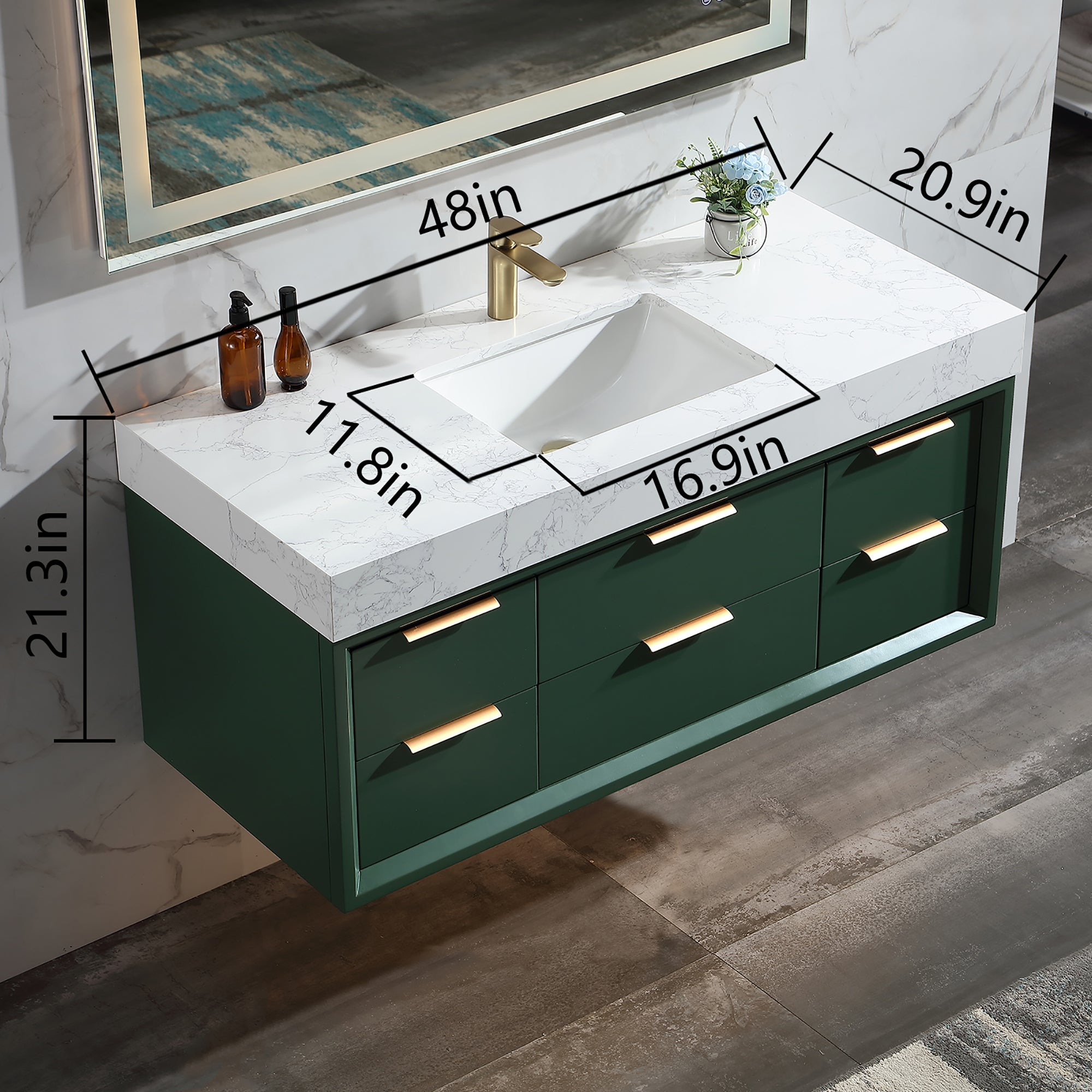 48 Inch Solid Wood Frame Wall-Mounted Bathroom Vanity Set with Ceramic Basin