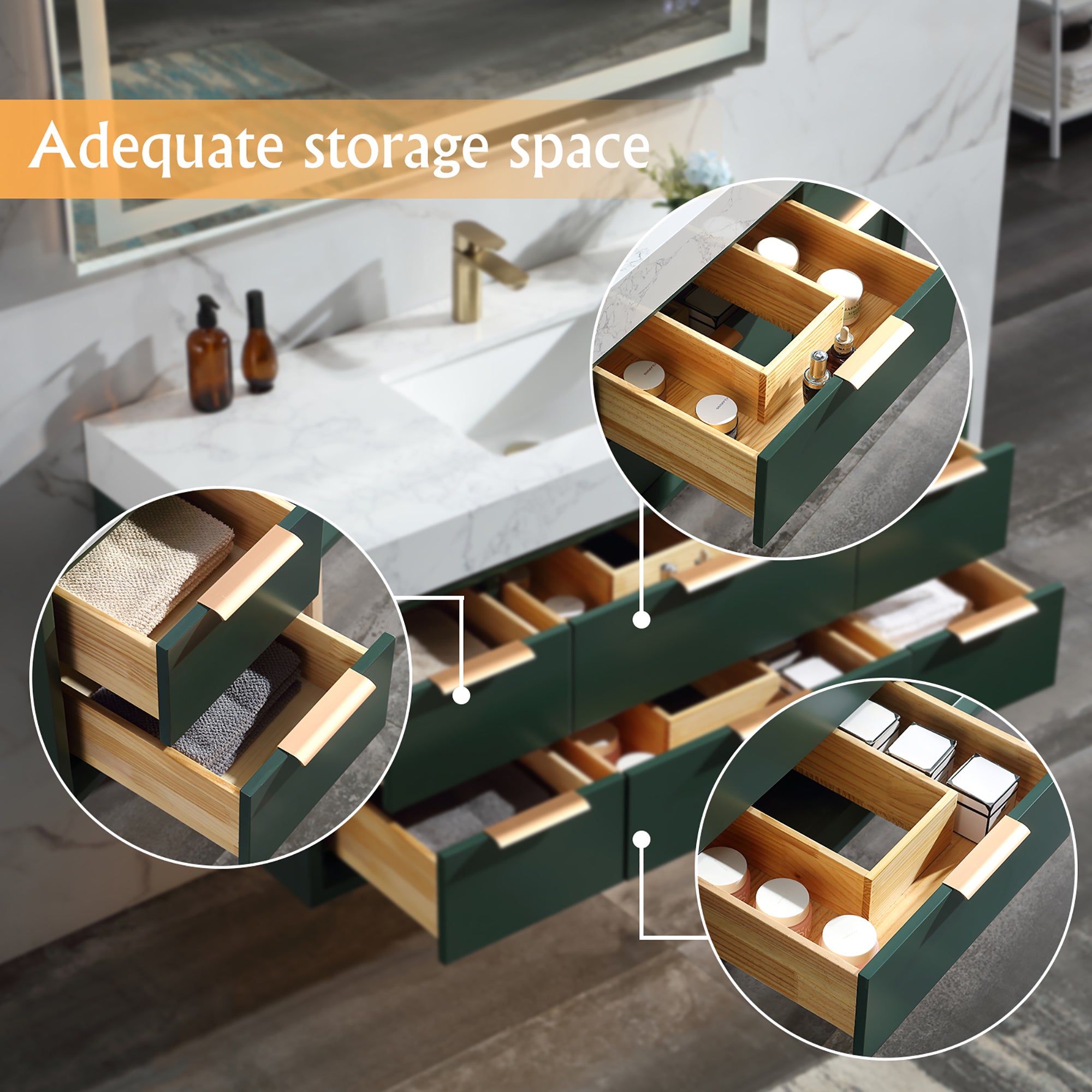 48 Inch Solid Wood Frame Wall-Mounted Bathroom Vanity Set with Ceramic Basin