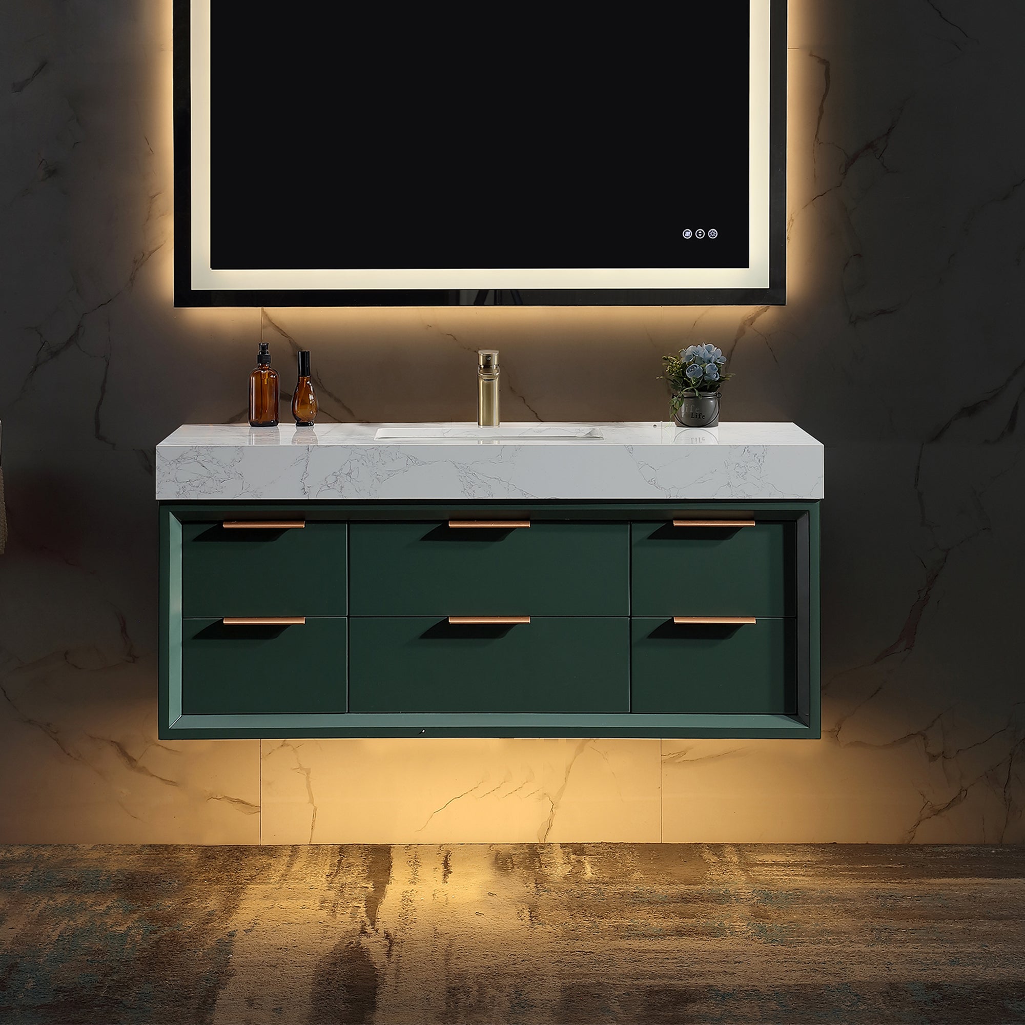 48 Inch Solid Wood Frame Wall-Mounted Bathroom Vanity Set with Ceramic Basin