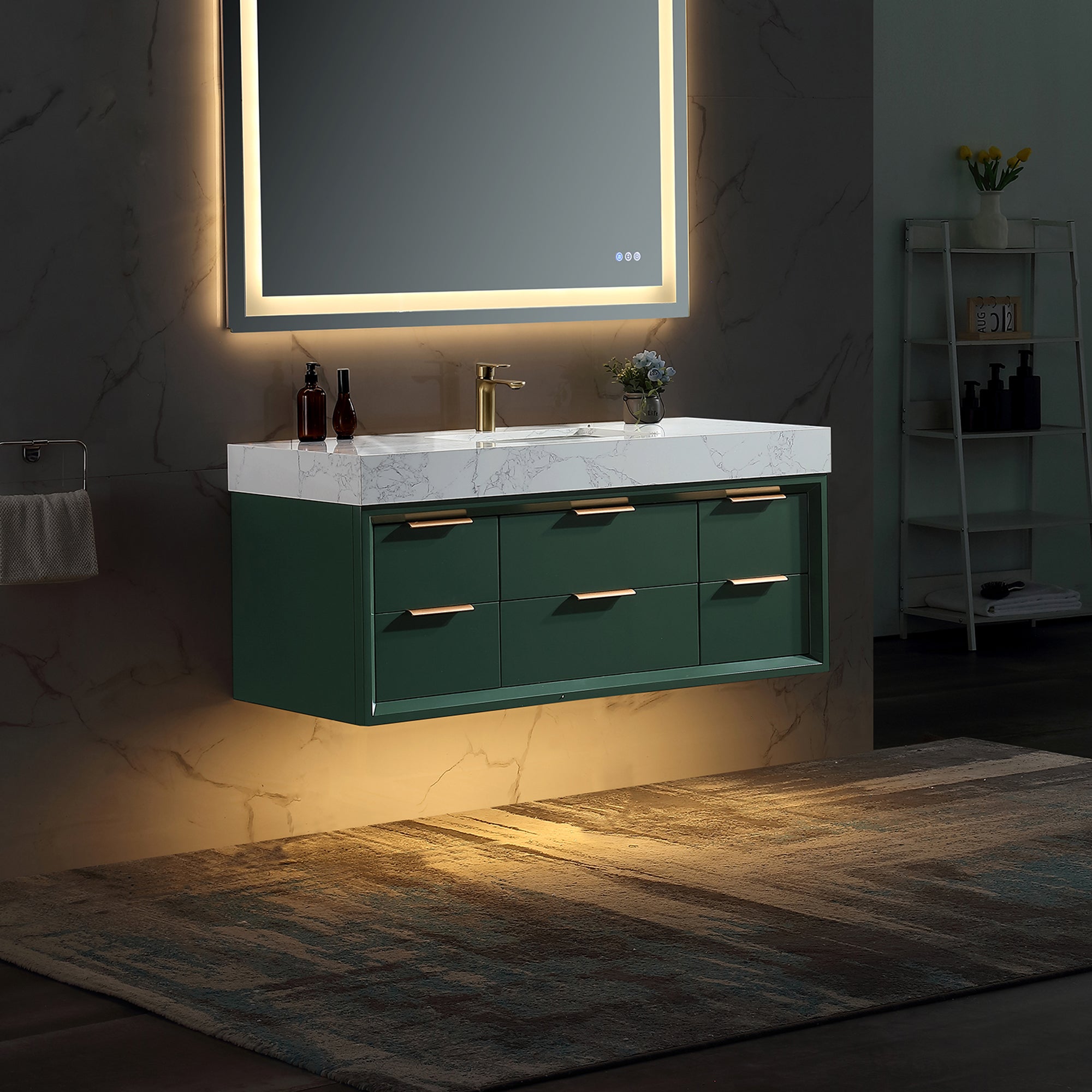 48 Inch Solid Wood Frame Wall-Mounted Bathroom Vanity Set with Ceramic Basin