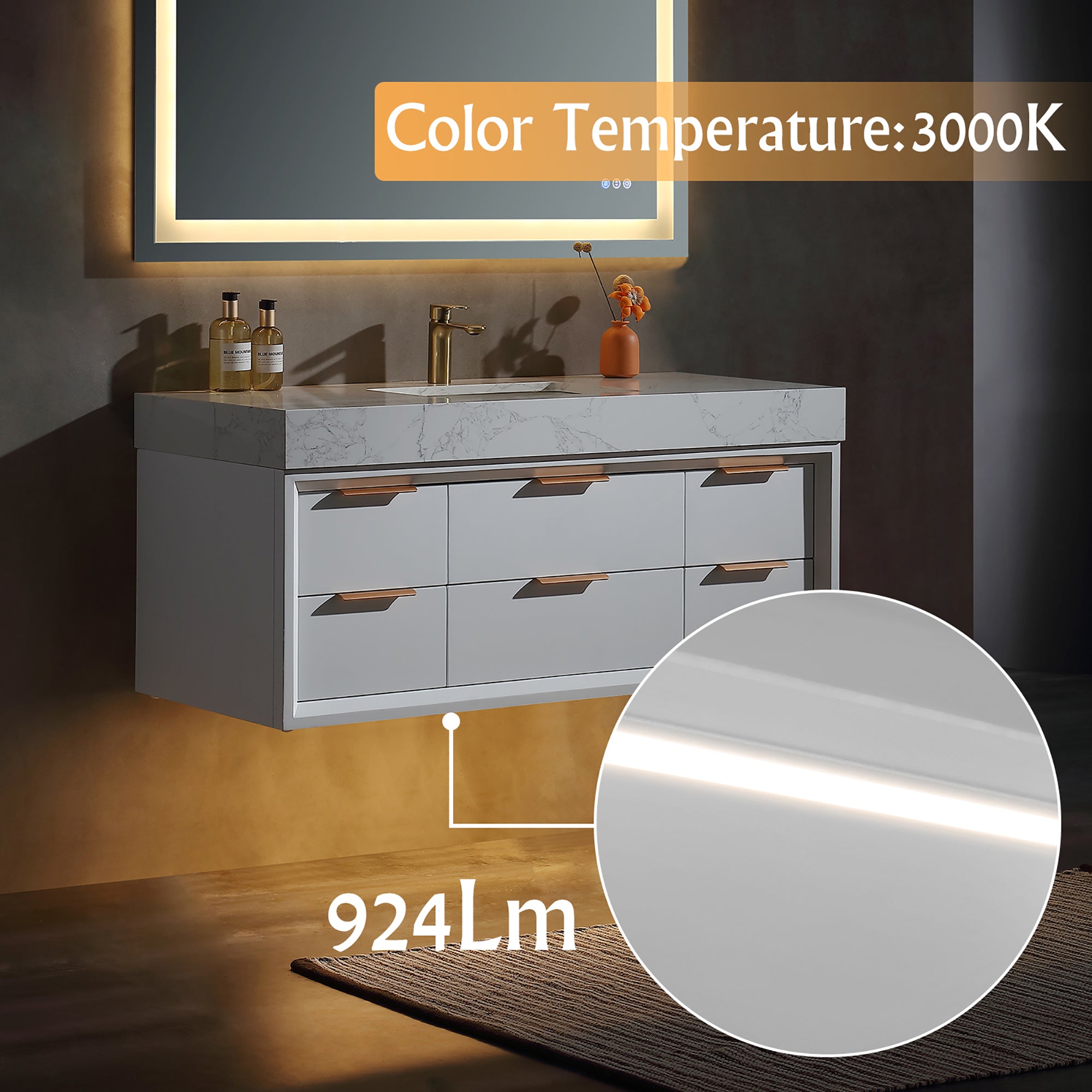 48 Inch Solid Wood Frame Wall-Mounted Bathroom Vanity Set with Ceramic Basin
