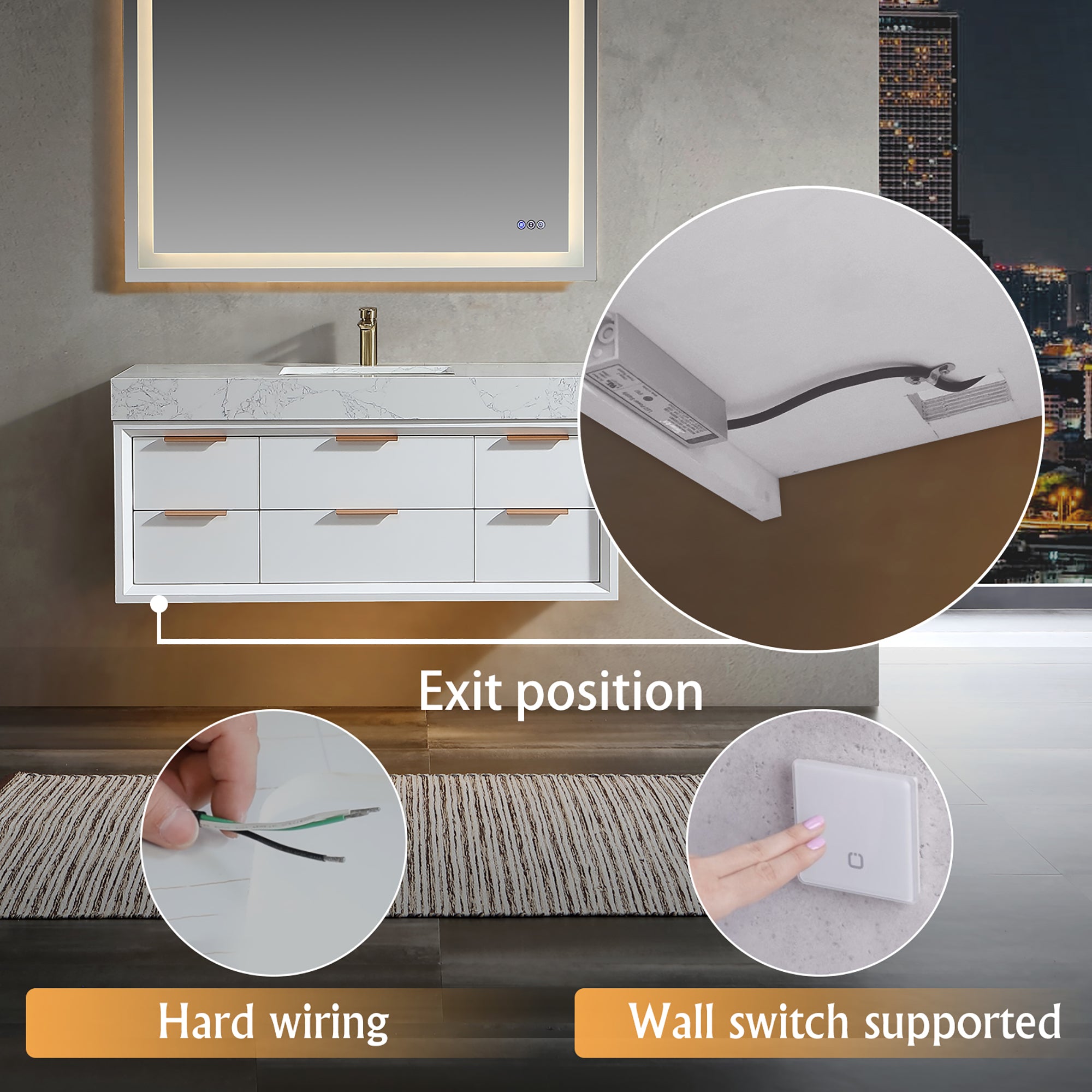 48 Inch Solid Wood Frame Wall-Mounted Bathroom Vanity Set with Ceramic Basin
