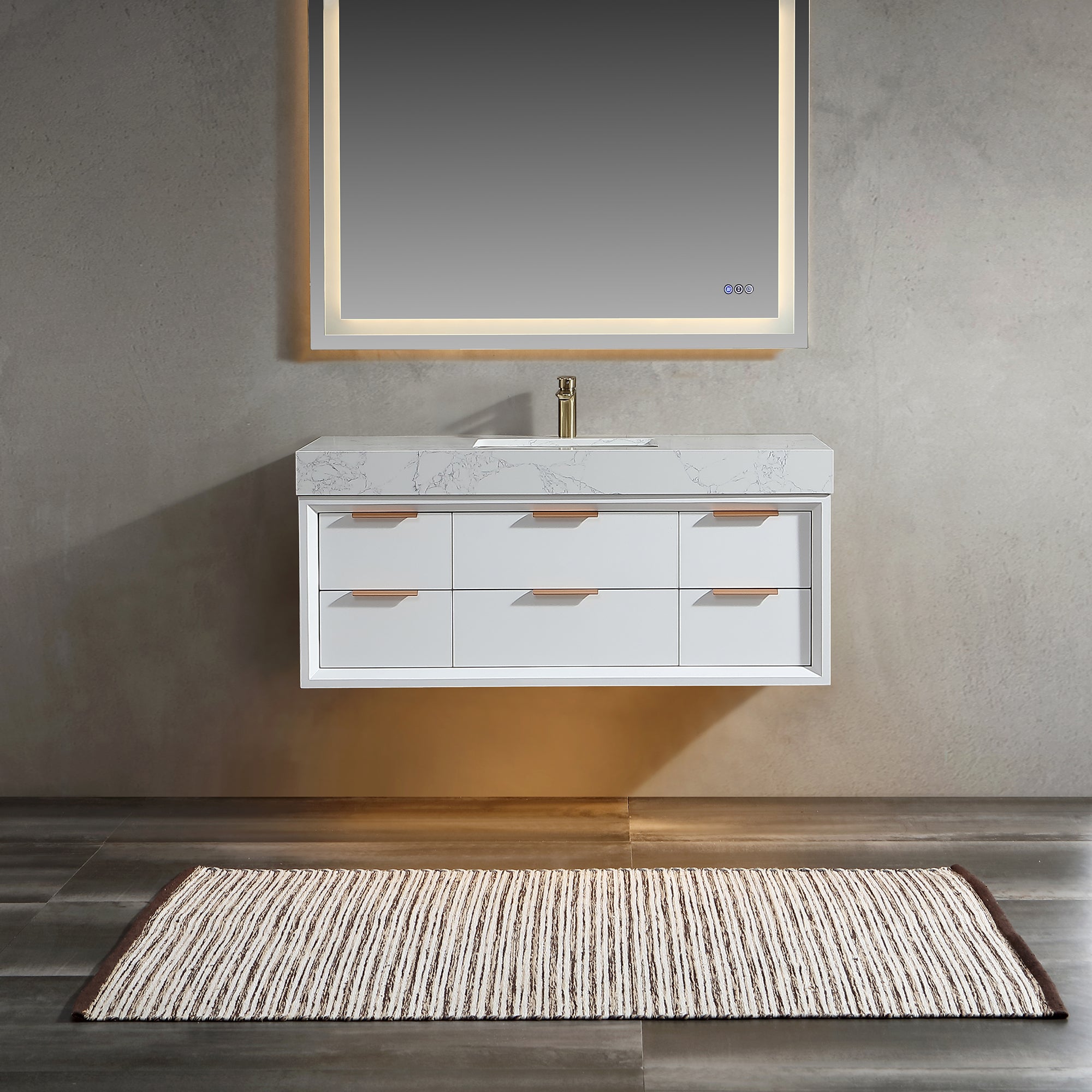 48 Inch Solid Wood Frame Wall-Mounted Bathroom Vanity Set with Ceramic Basin
