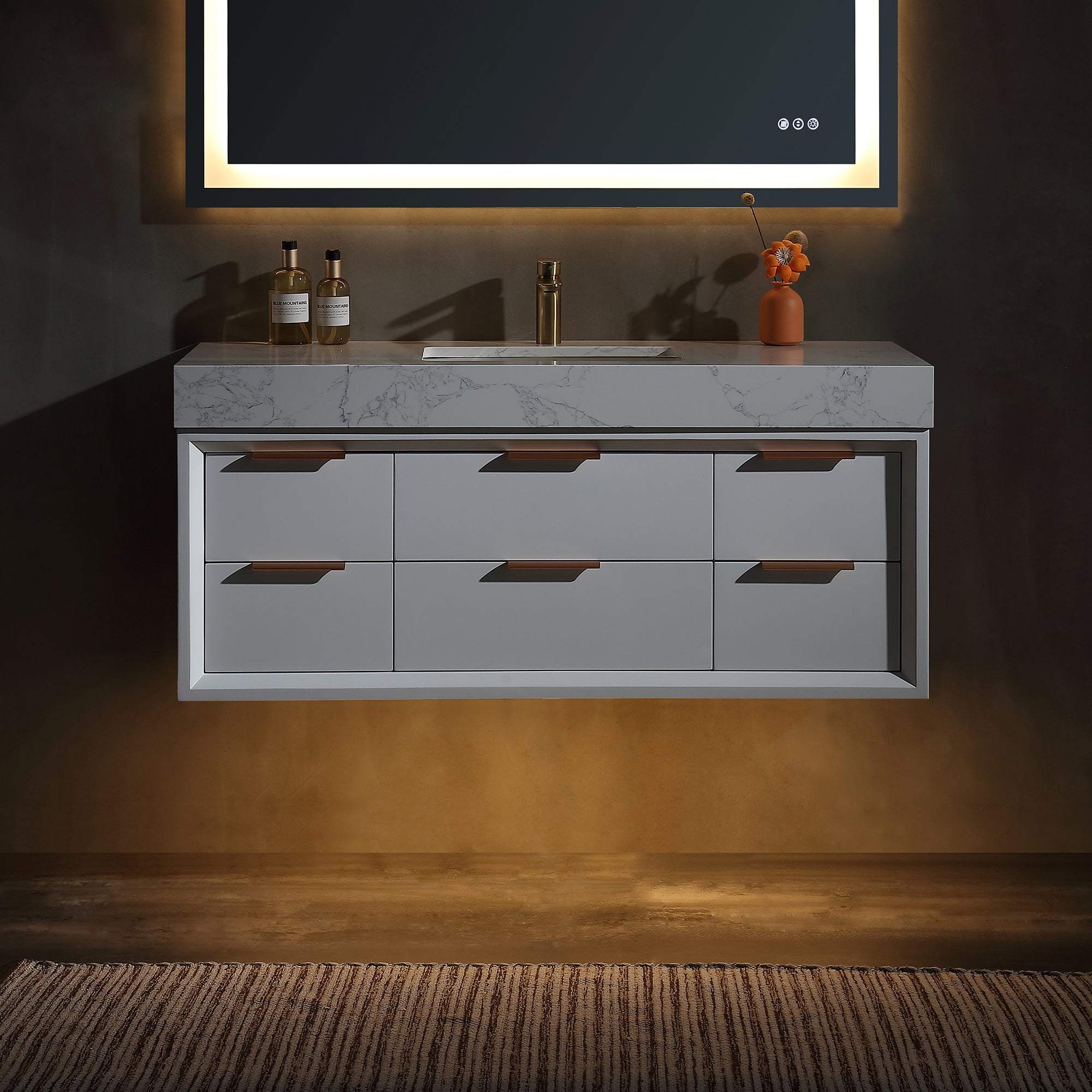 48 Inch Solid Wood Frame Wall-Mounted Bathroom Vanity Set with Ceramic Basin