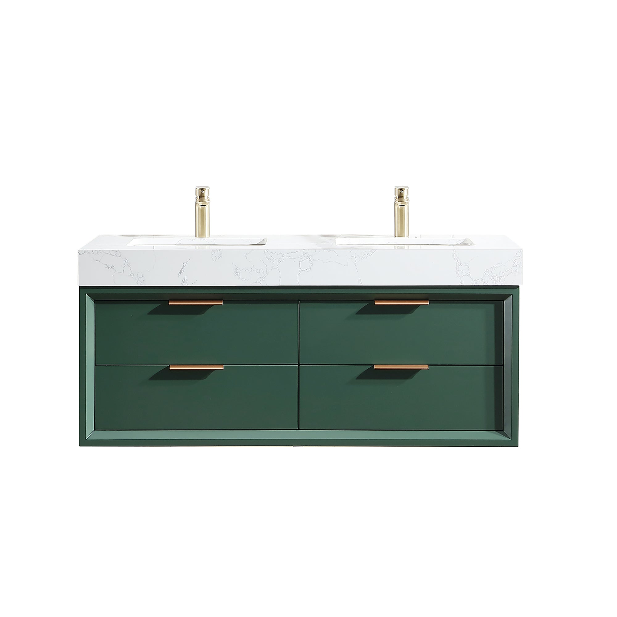 48 Inch Solid Wood Frame Wall-Mounted Bathroom Vanity Set with Double Ceramic Basin