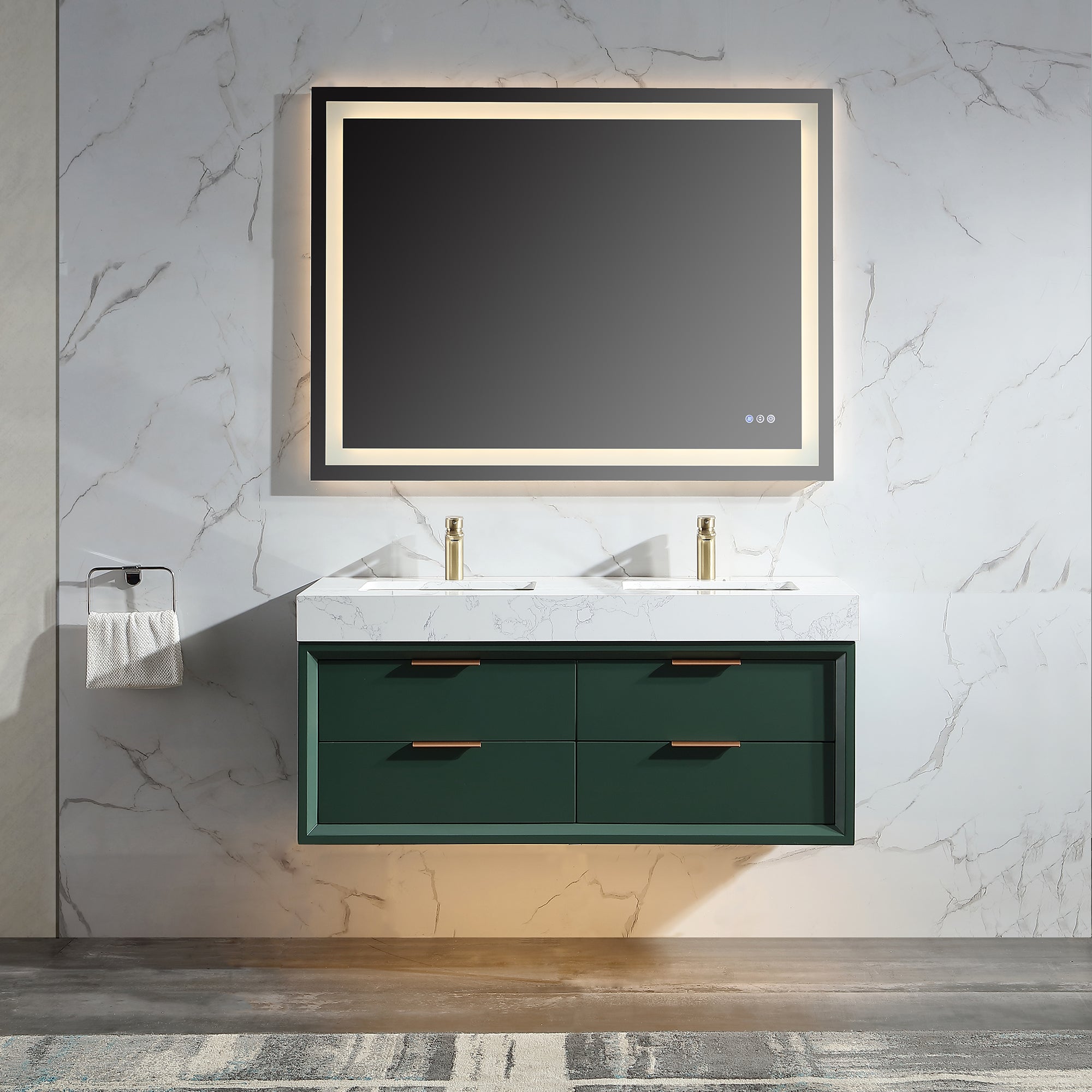 48 Inch Solid Wood Frame Wall-Mounted Bathroom Vanity Set with Double Ceramic Basin