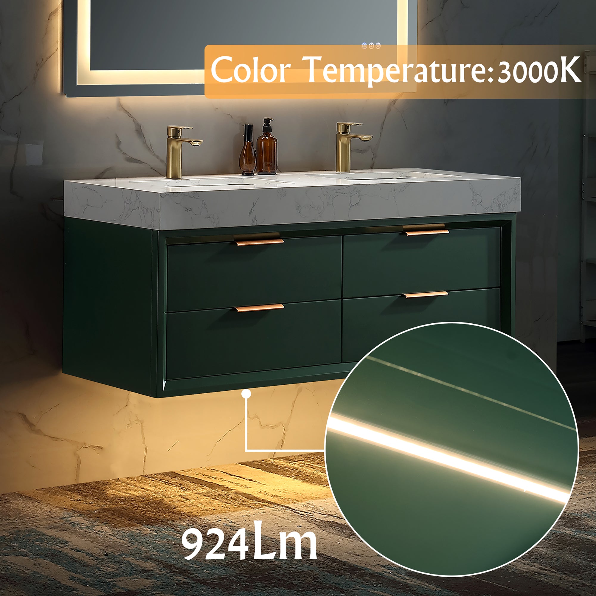 48 Inch Solid Wood Frame Wall-Mounted Bathroom Vanity Set with Double Ceramic Basin