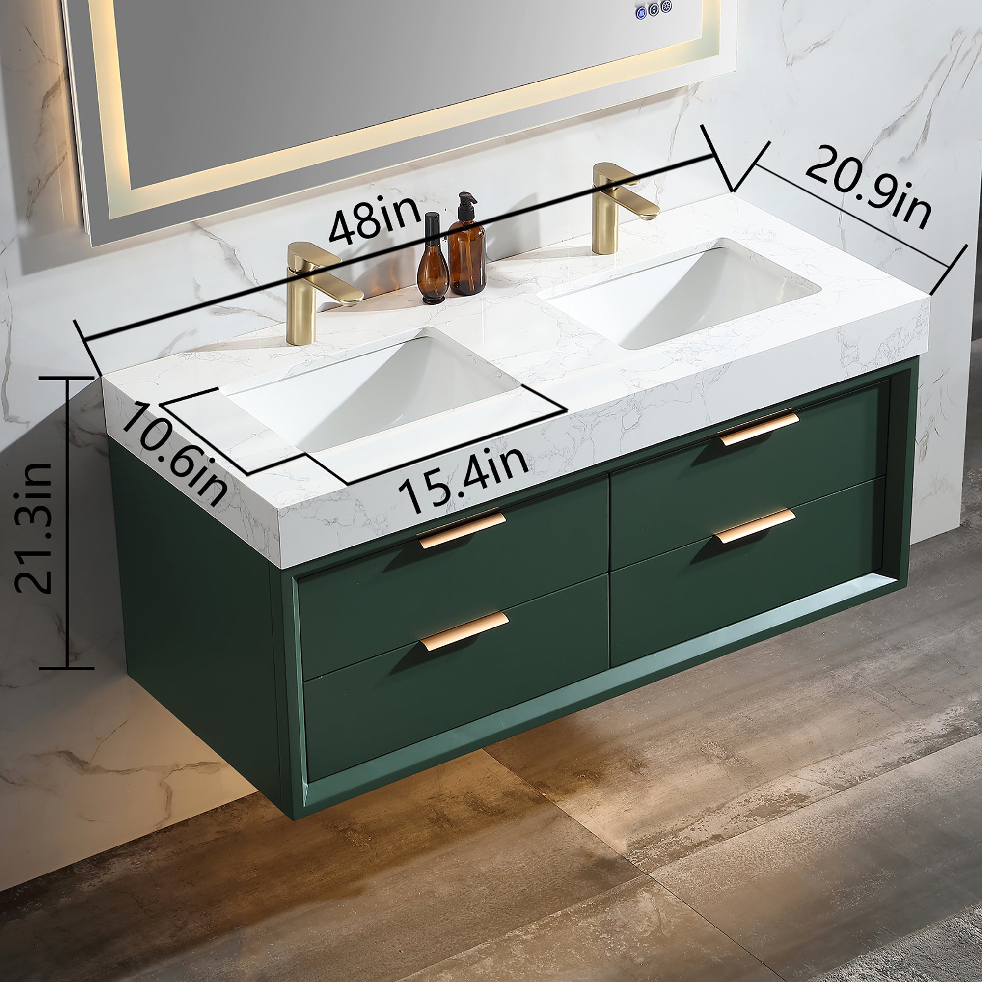 48 Inch Solid Wood Frame Wall-Mounted Bathroom Vanity Set with Double Ceramic Basin