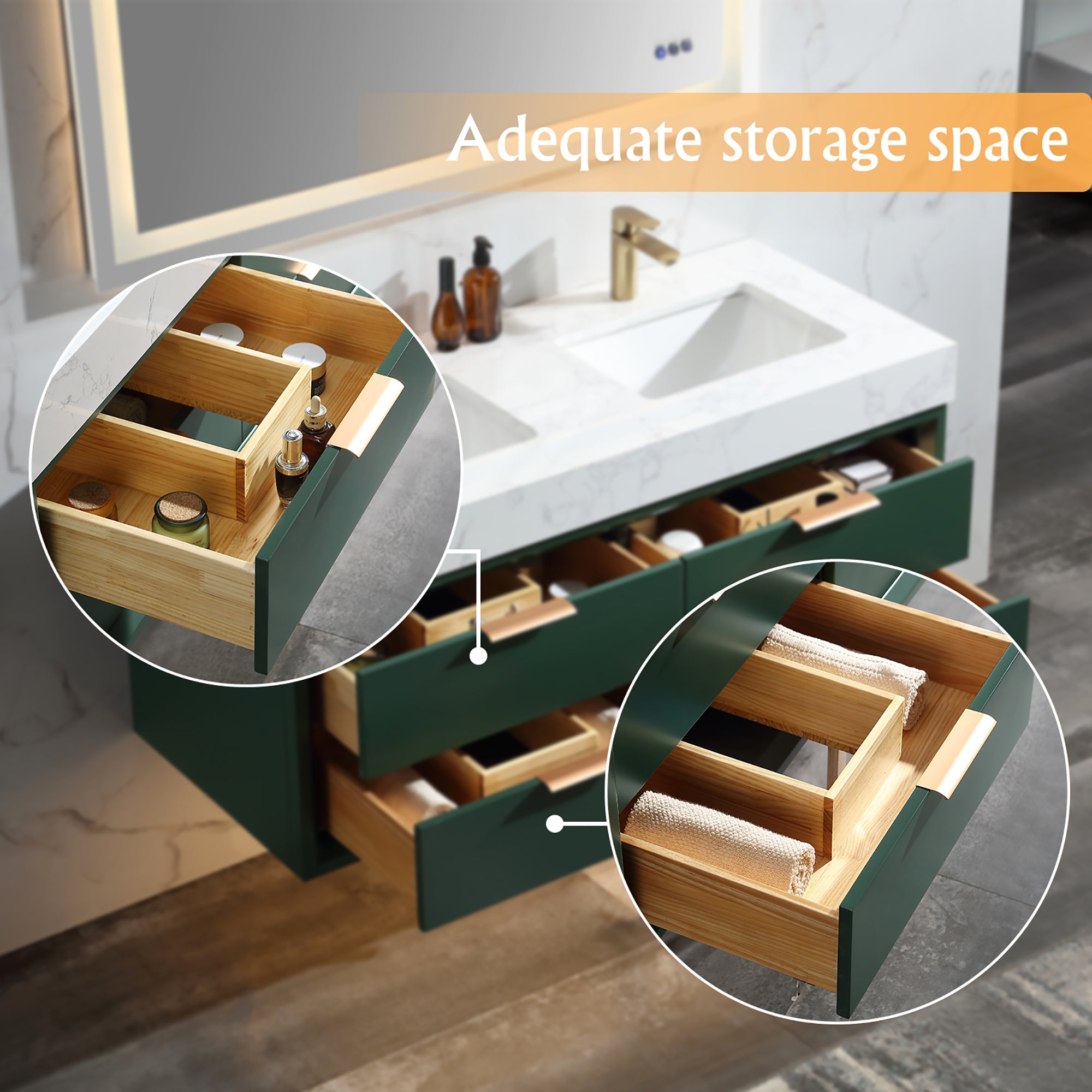 48 Inch Solid Wood Frame Wall-Mounted Bathroom Vanity Set with Double Ceramic Basin