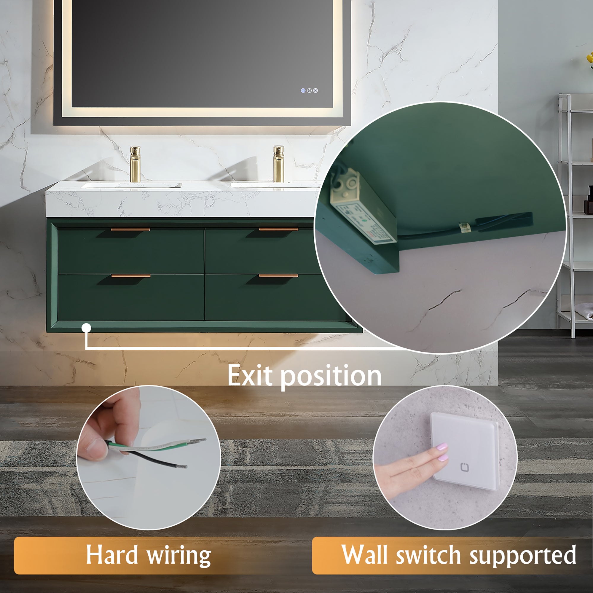 48 Inch Solid Wood Frame Wall-Mounted Bathroom Vanity Set with Double Ceramic Basin