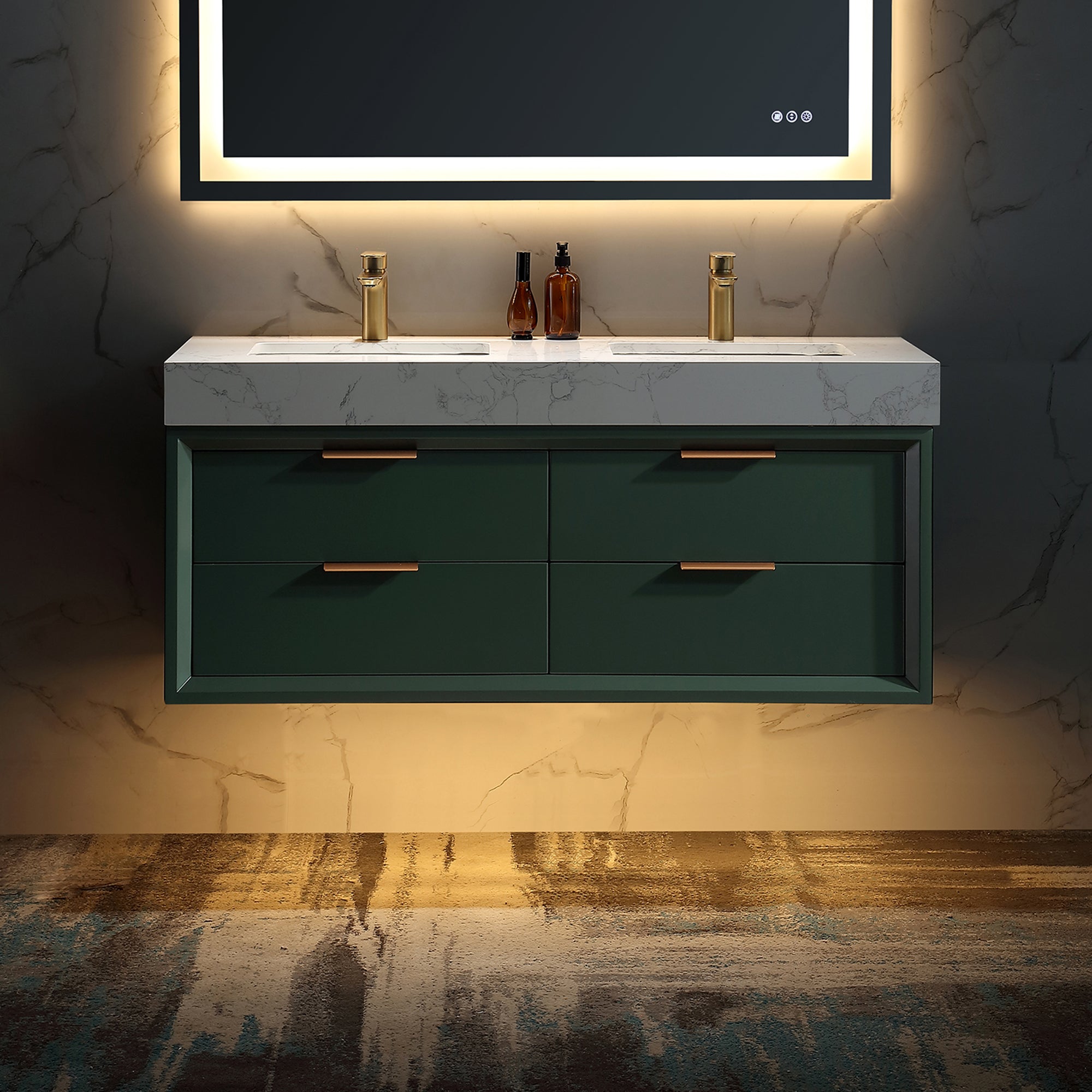 48 Inch Solid Wood Frame Wall-Mounted Bathroom Vanity Set with Double Ceramic Basin