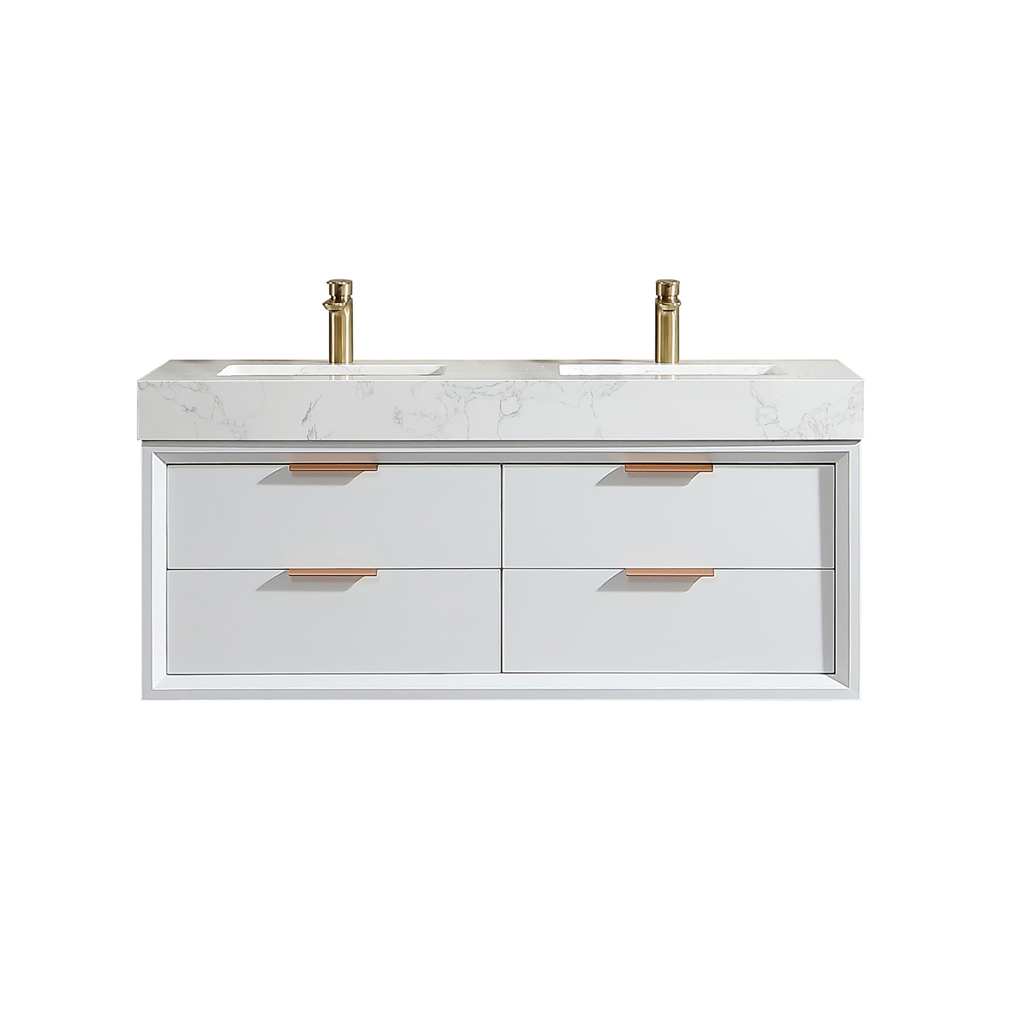 48 Inch Solid Wood Frame Wall-Mounted Bathroom Vanity Set with Double Ceramic Basin