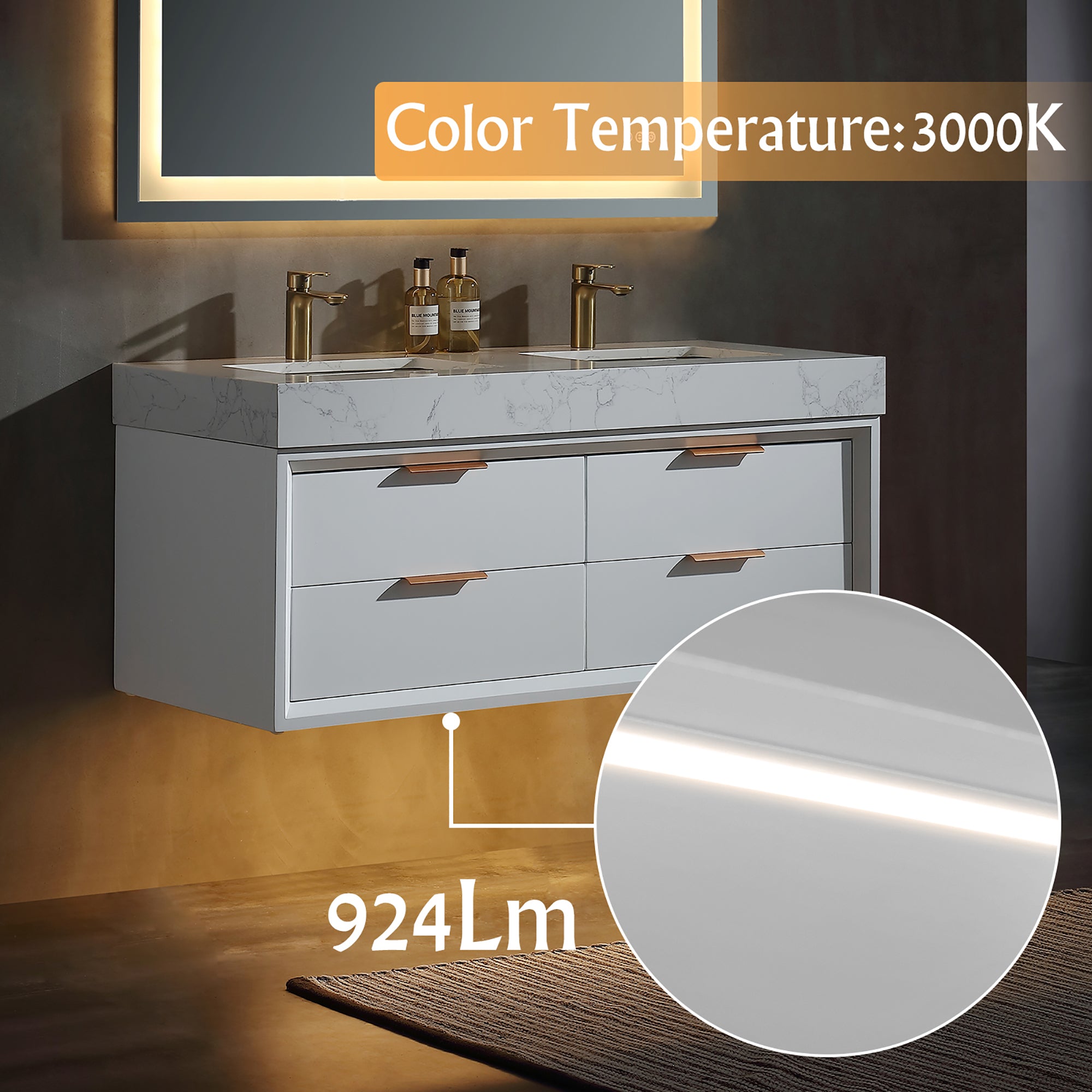 48 Inch Solid Wood Frame Wall-Mounted Bathroom Vanity Set with Double Ceramic Basin