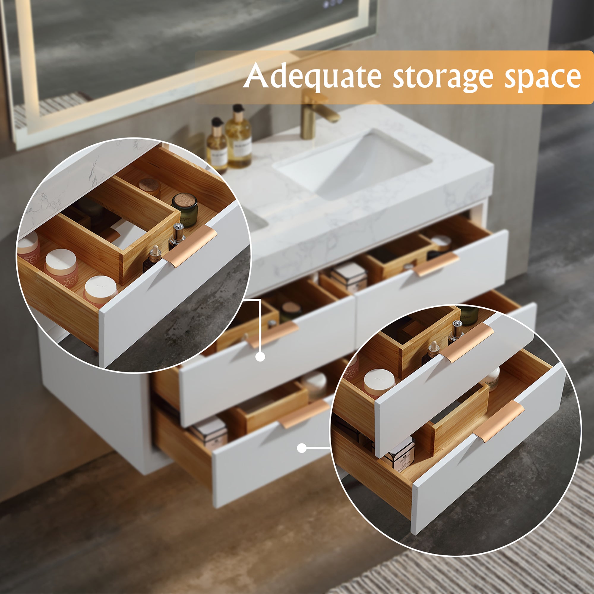 48 Inch Solid Wood Frame Wall-Mounted Bathroom Vanity Set with Double Ceramic Basin
