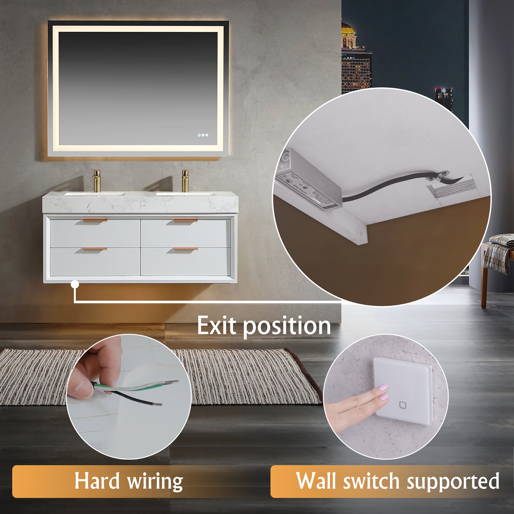 48 Inch Solid Wood Frame Wall-Mounted Bathroom Vanity Set with Double Ceramic Basin