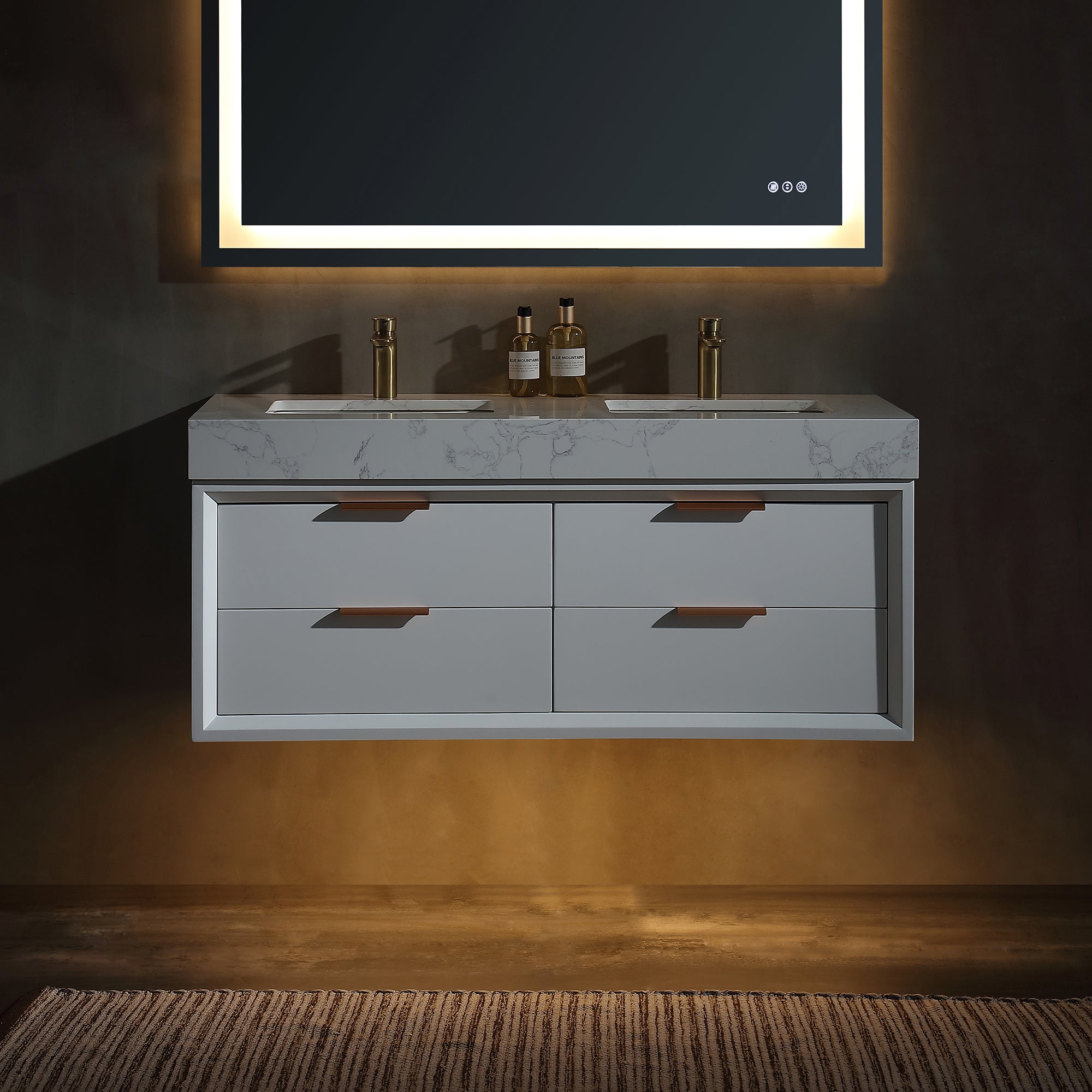 48 Inch Solid Wood Frame Wall-Mounted Bathroom Vanity Set with Double Ceramic Basin