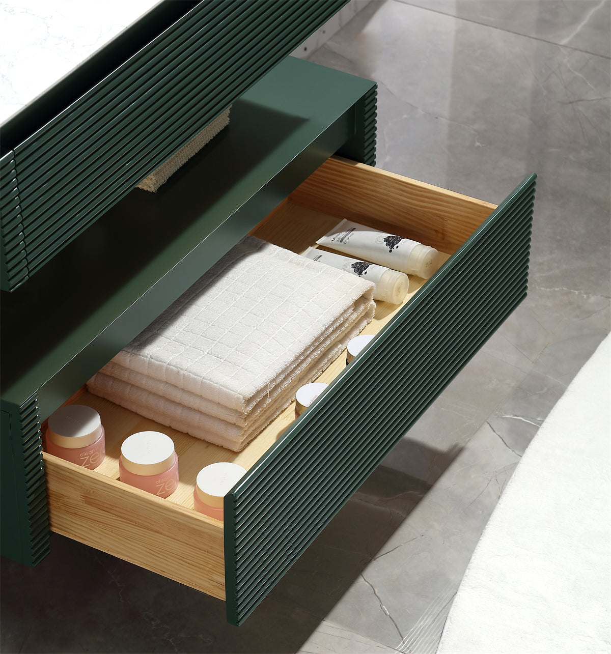 36 Inch Solid Wood Wall-Mounted Bathroom Vanity Set in Green/ White with Engineered Stone and Ceramic Sink