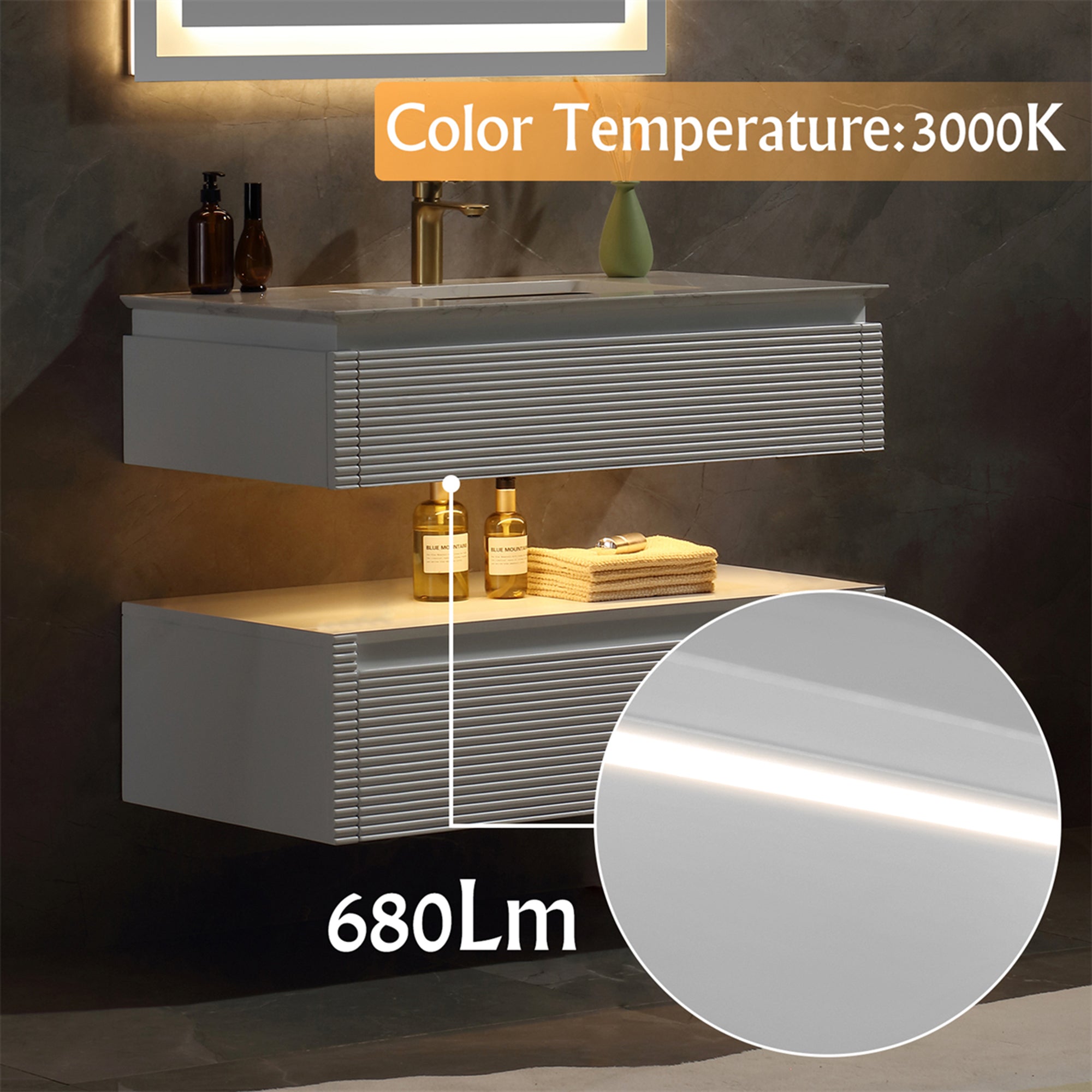 36 Inch Solid Wood Wall-Mounted Bathroom Vanity Set in Green/ White with Engineered Stone and Ceramic Sink