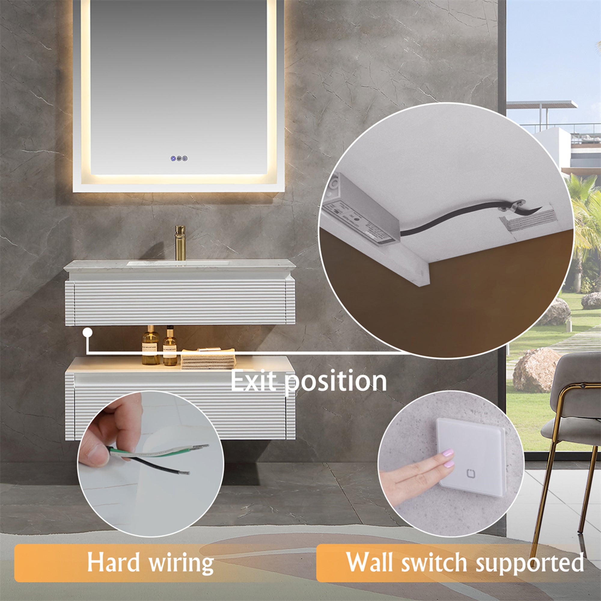 36 Inch Solid Wood Wall-Mounted Bathroom Vanity Set in Green/ White with Engineered Stone and Ceramic Sink