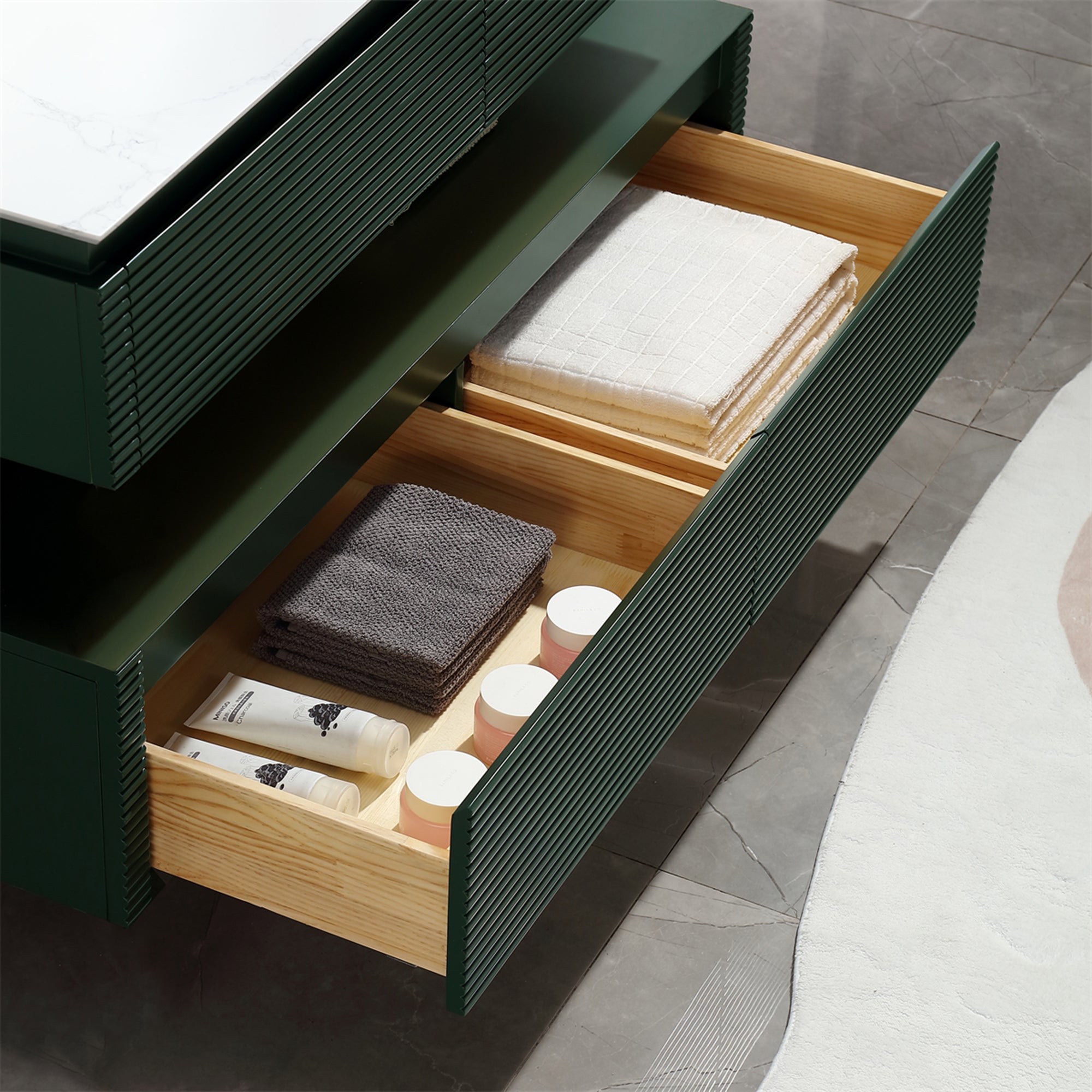 36 Inch Solid Wood Wall-Mounted Bathroom Vanity Set in Green/ White with Engineered Stone and Ceramic Sink
