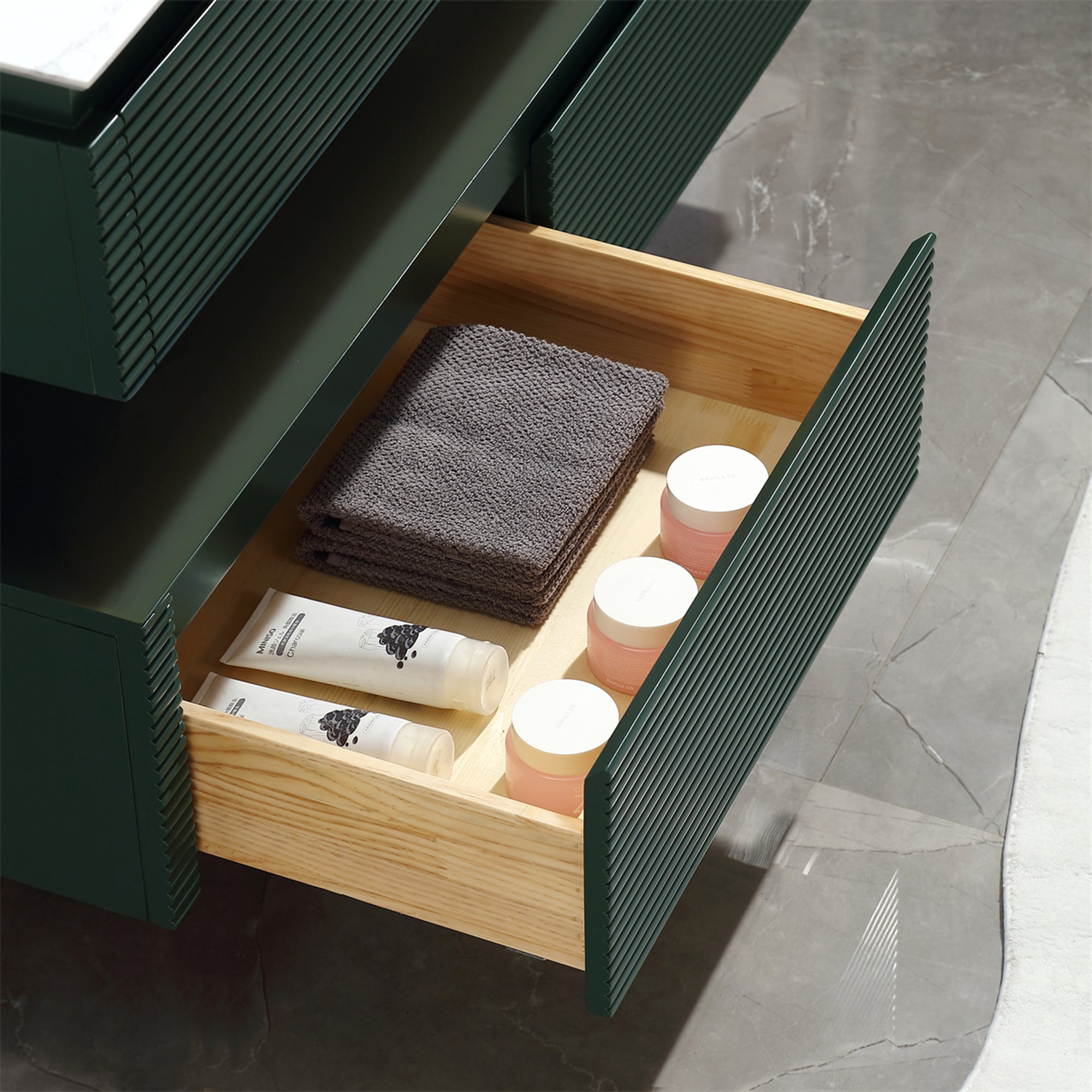 36 Inch Solid Wood Wall-Mounted Bathroom Vanity Set in Green/ White with Engineered Stone and Ceramic Sink