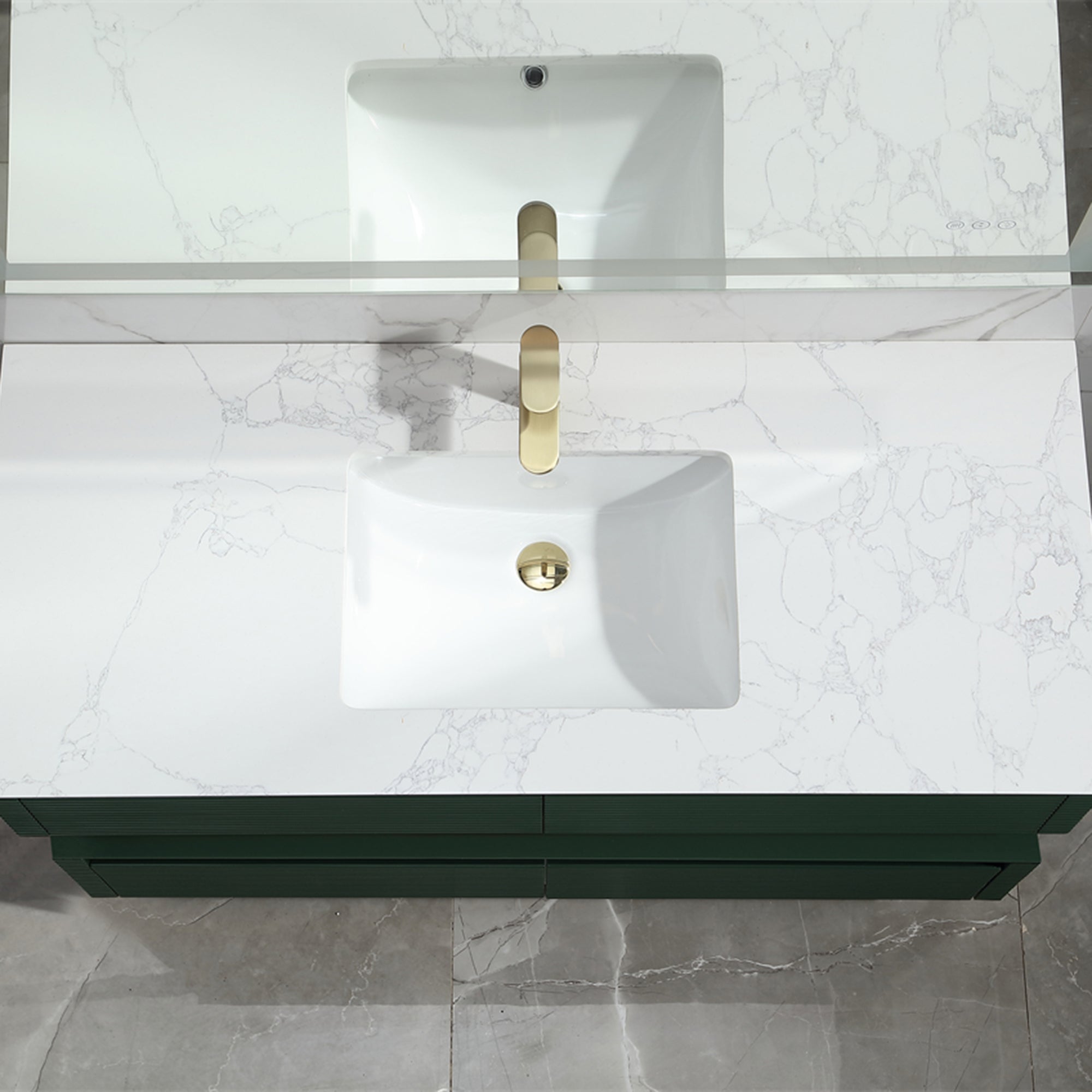 36 Inch Solid Wood Wall-Mounted Bathroom Vanity Set in Green/ White with Engineered Stone and Ceramic Sink