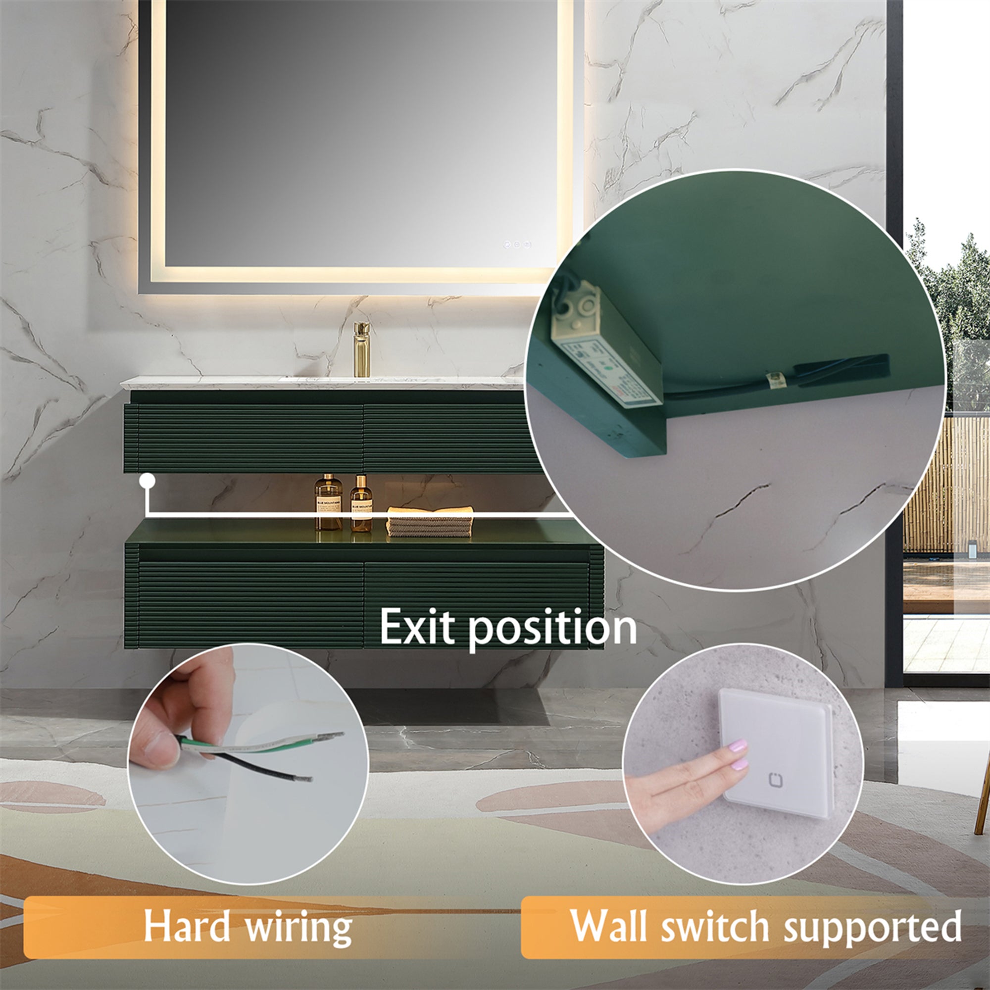 36 Inch Solid Wood Wall-Mounted Bathroom Vanity Set in Green/ White with Engineered Stone and Ceramic Sink