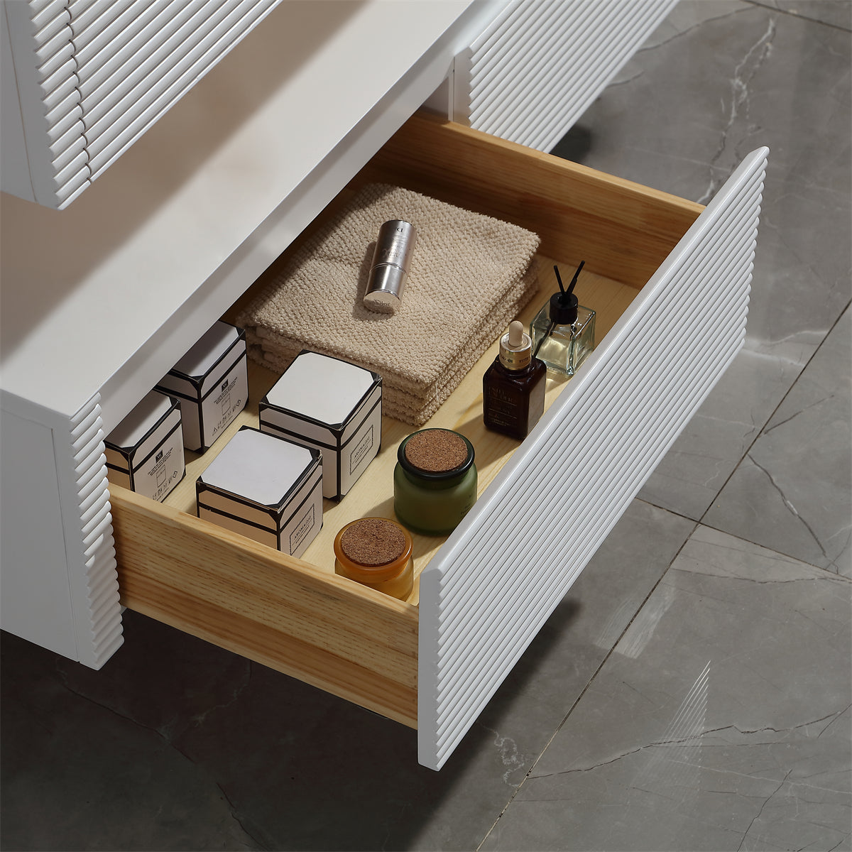 36 Inch Solid Wood Wall-Mounted Bathroom Vanity Set in Green/ White with Engineered Stone and Ceramic Sink