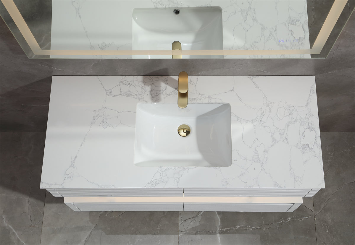 36 Inch Solid Wood Wall-Mounted Bathroom Vanity Set in Green/ White with Engineered Stone and Ceramic Sink