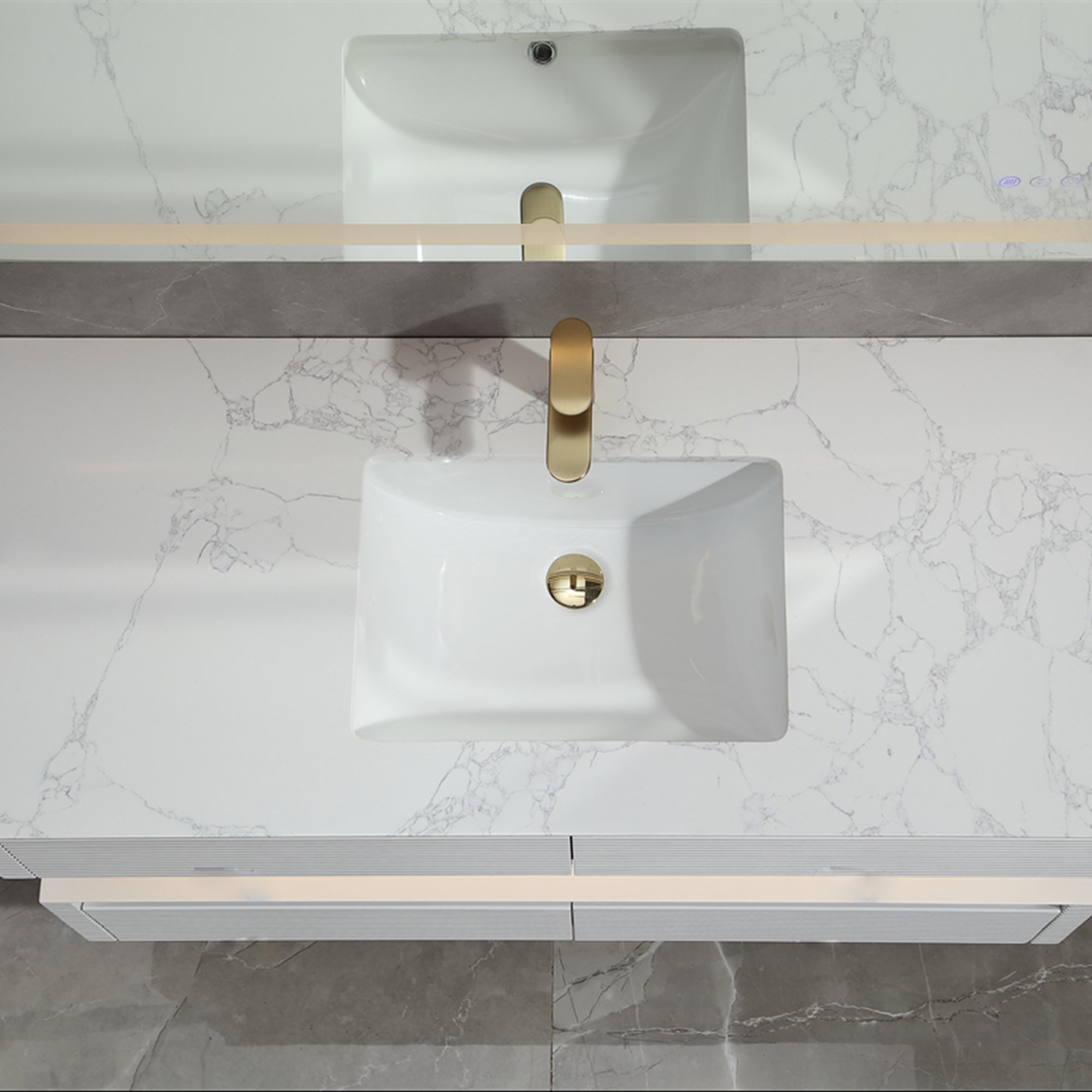 48 Inch Solid Wood Wall-Mounted Bathroom Vanity Set in Green/ White with Engineered Stone Top and Ceramic Sink
