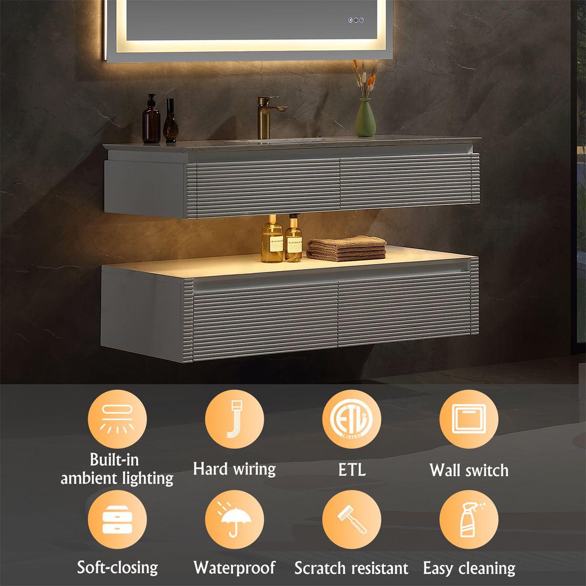 36 Inch Solid Wood Wall-Mounted Bathroom Vanity Set in Green/ White with Engineered Stone and Ceramic Sink