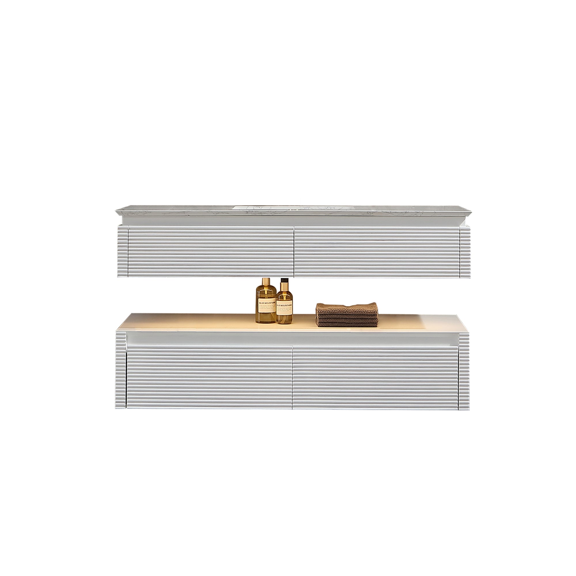 36 Inch Solid Wood Wall-Mounted Bathroom Vanity Set in Green/ White with Engineered Stone and Ceramic Sink