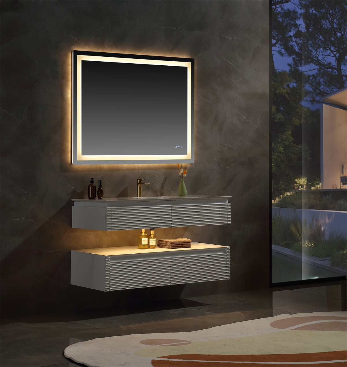 36 Inch Solid Wood Wall-Mounted Bathroom Vanity Set in Green/ White with Engineered Stone and Ceramic Sink