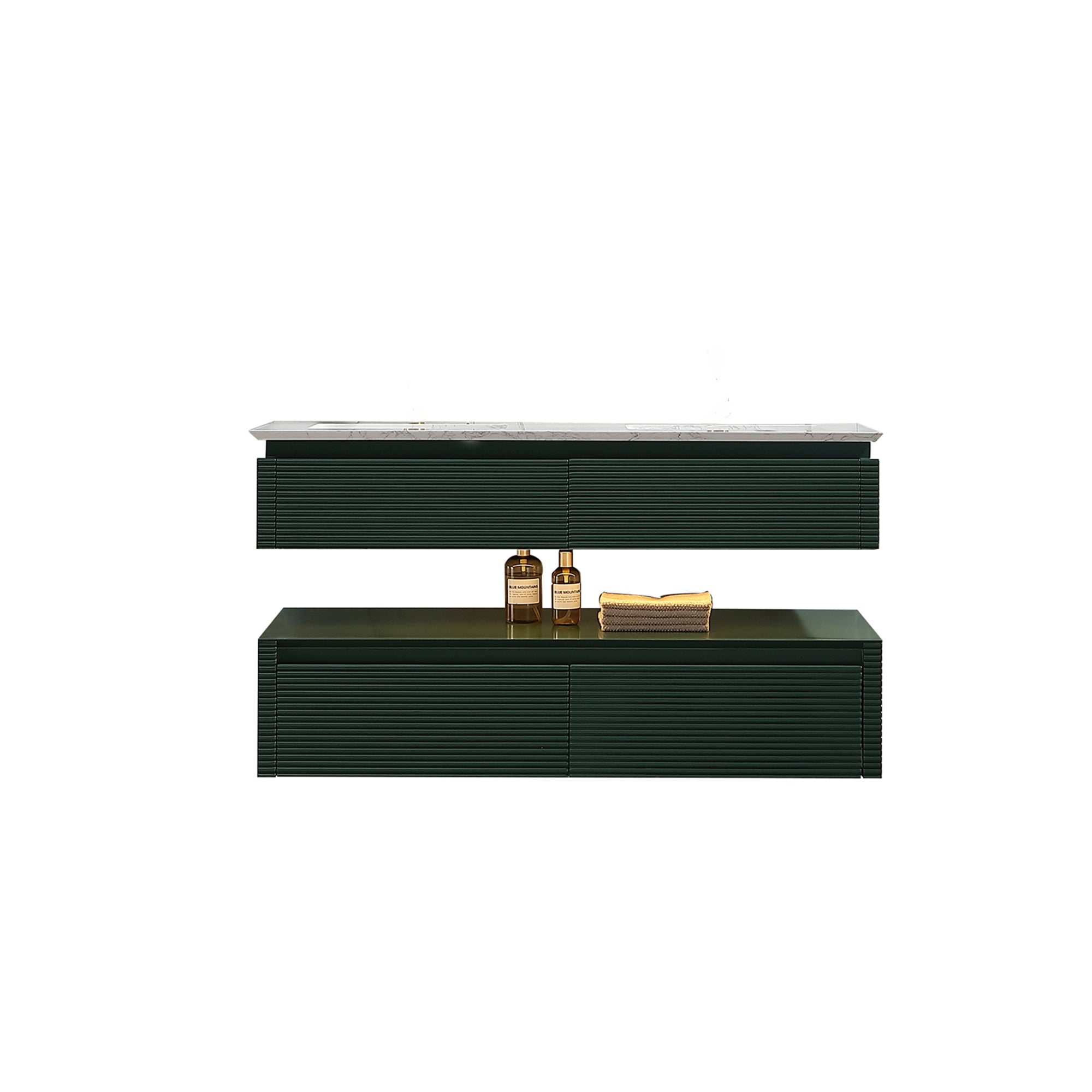 36 Inch Solid Wood Wall-Mounted Bathroom Vanity Set in Green/ White with Engineered Stone and Ceramic Sink