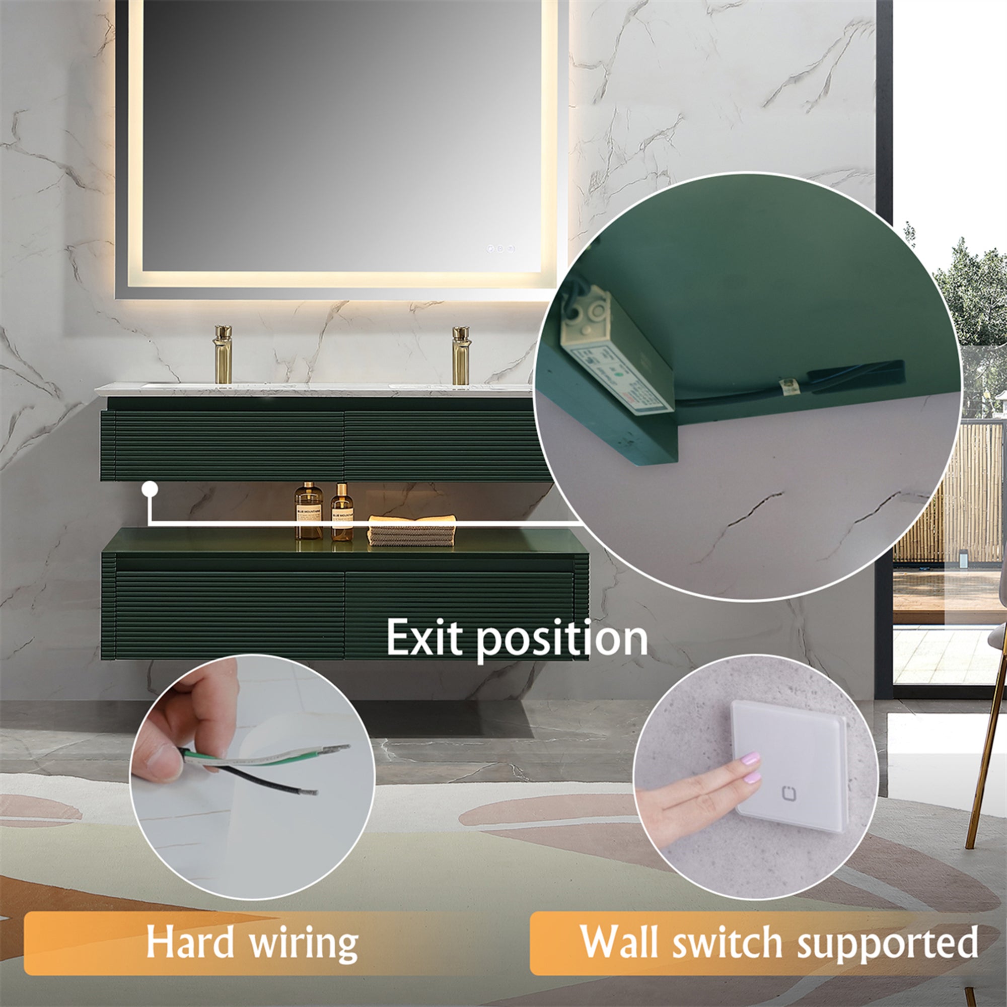 36 Inch Solid Wood Wall-Mounted Bathroom Vanity Set in Green/ White with Engineered Stone and Ceramic Sink