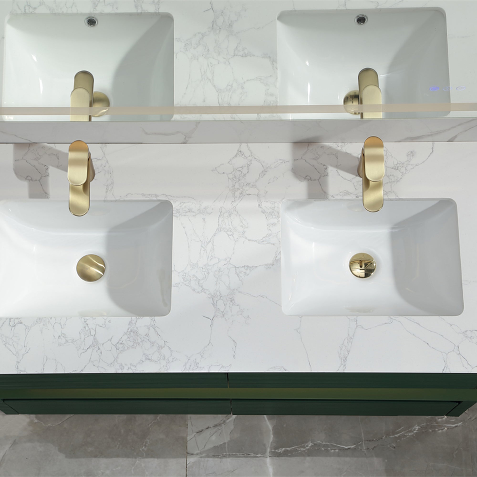 36 Inch Solid Wood Wall-Mounted Bathroom Vanity Set in Green/ White with Engineered Stone and Ceramic Sink