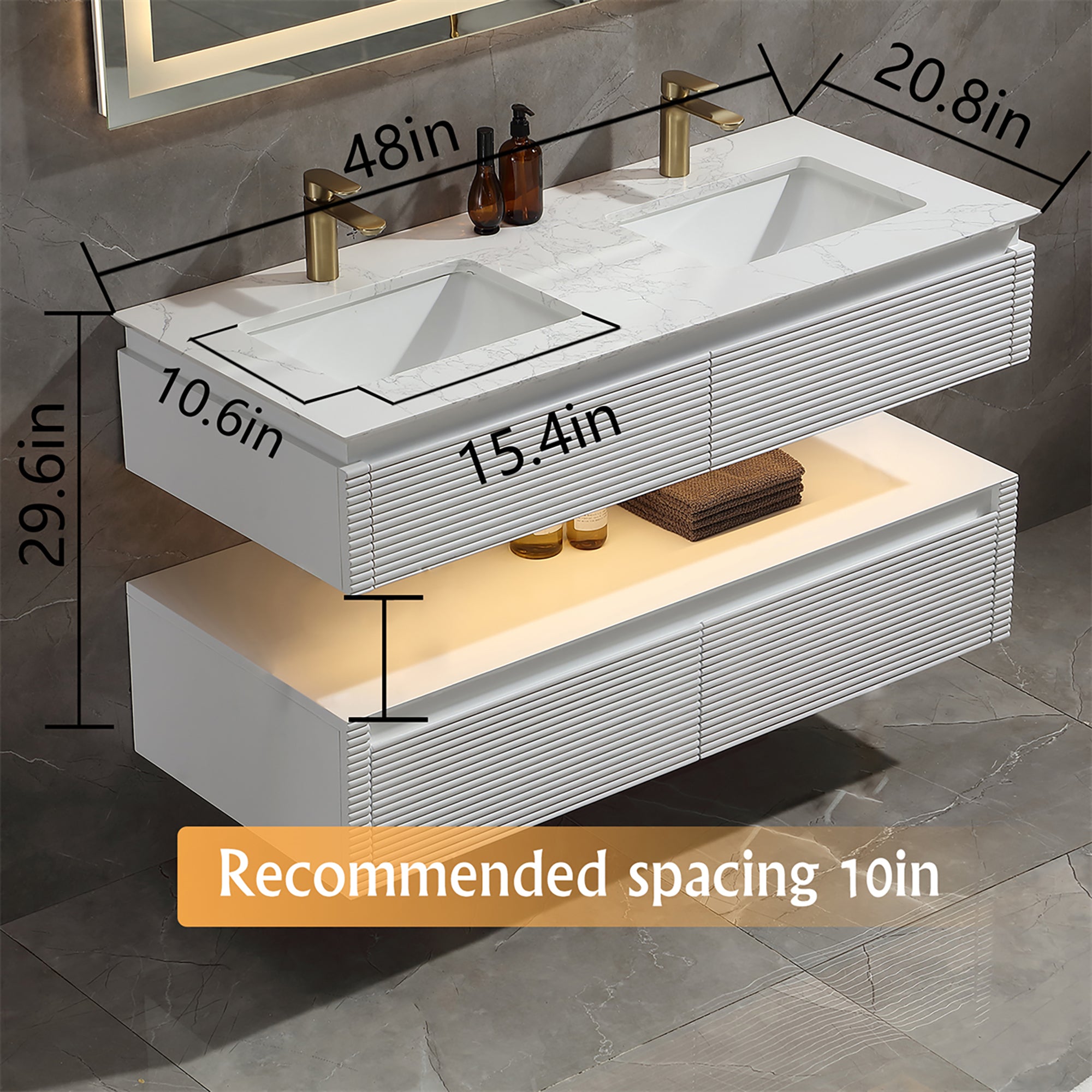 36 Inch Solid Wood Wall-Mounted Bathroom Vanity Set in Green/ White with Engineered Stone and Ceramic Sink