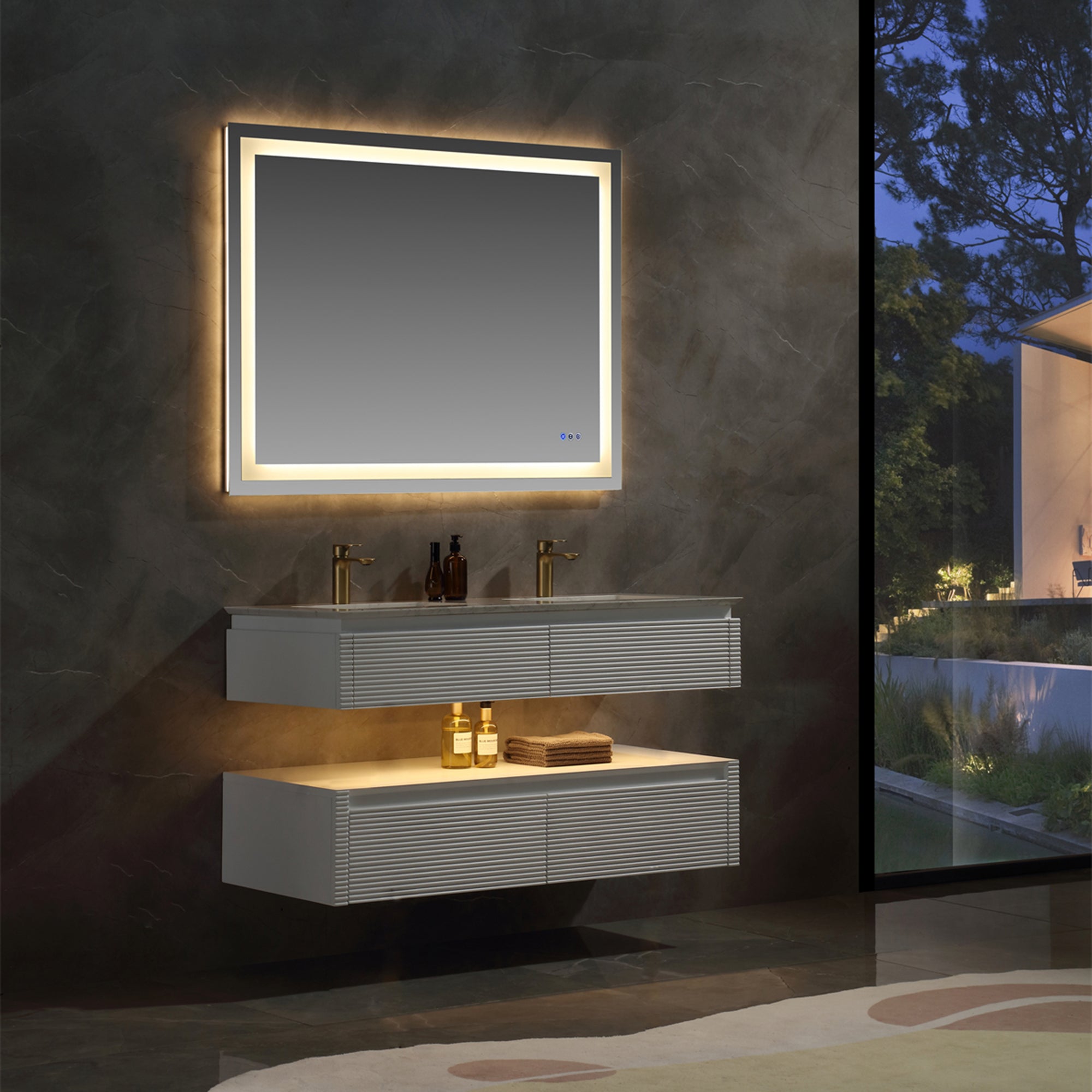 36 Inch Solid Wood Wall-Mounted Bathroom Vanity Set in Green/ White with Engineered Stone and Ceramic Sink