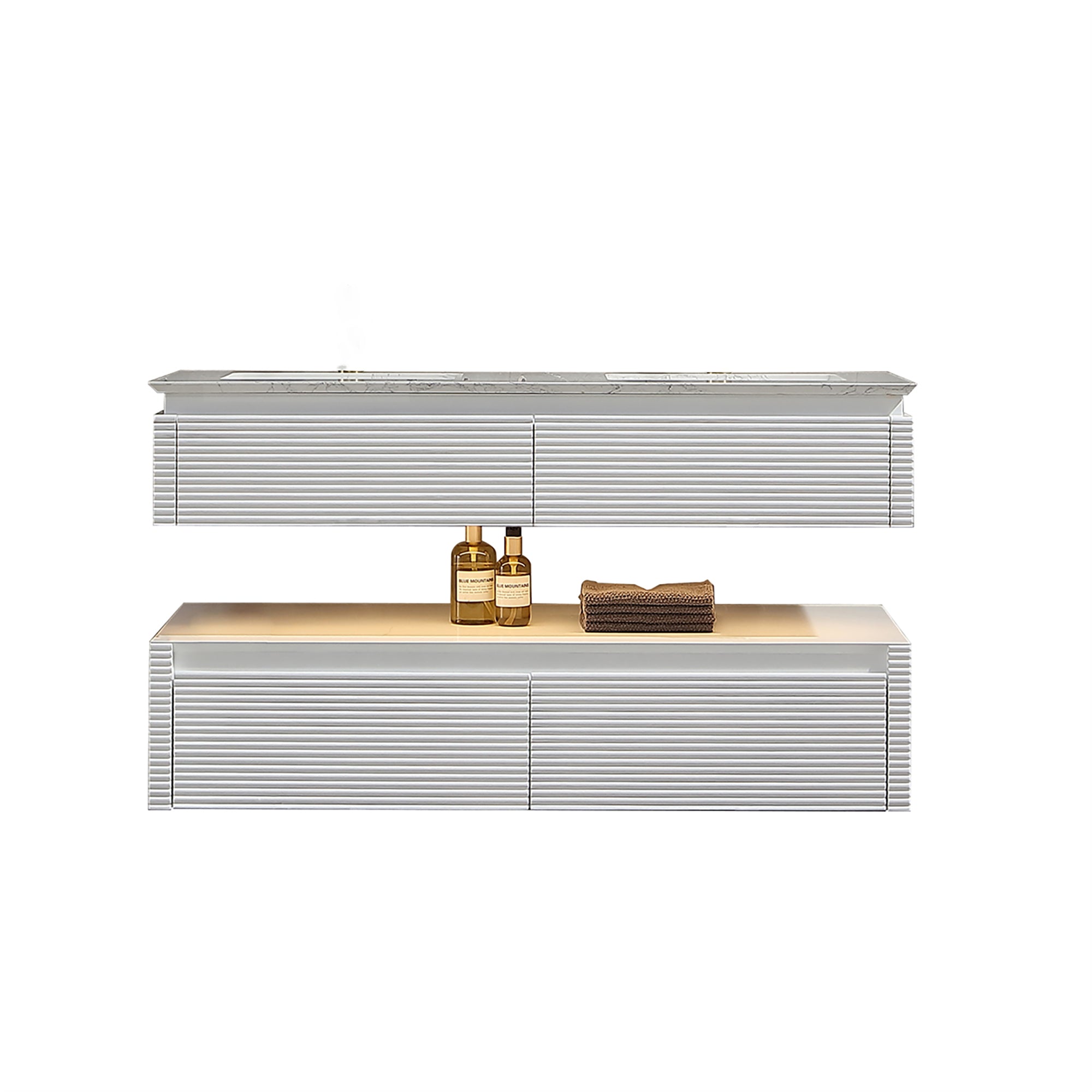 36 Inch Solid Wood Wall-Mounted Bathroom Vanity Set in Green/ White with Engineered Stone and Ceramic Sink