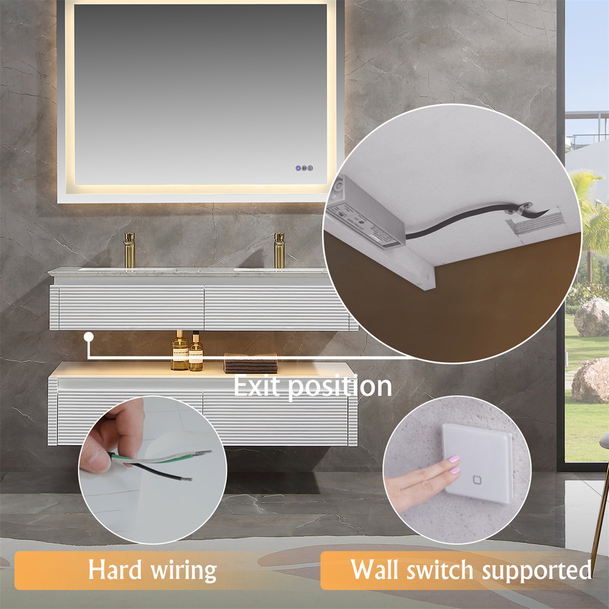 36 Inch Solid Wood Wall-Mounted Bathroom Vanity Set in Green/ White with Engineered Stone and Ceramic Sink