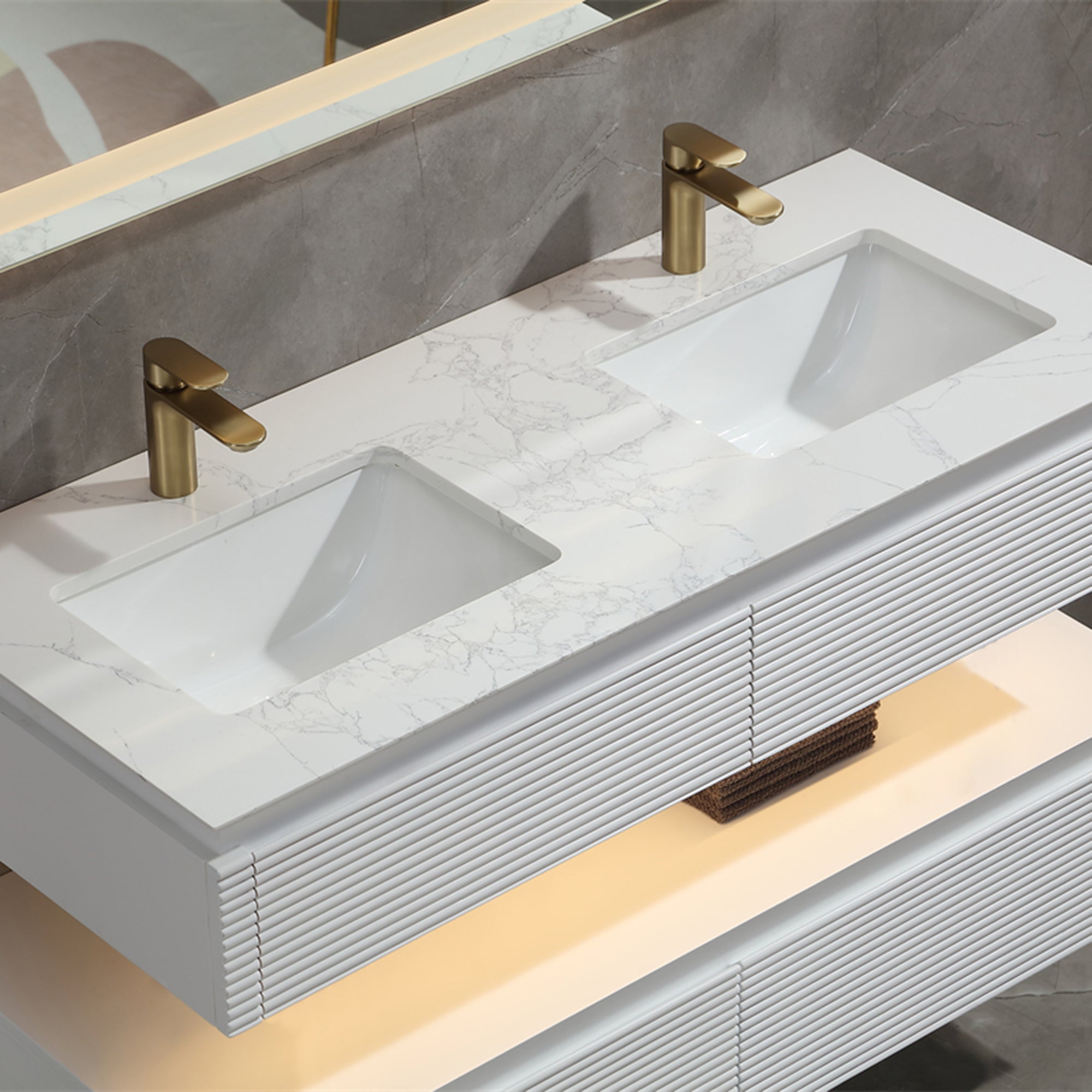 36 Inch Solid Wood Wall-Mounted Bathroom Vanity Set in Green/ White with Engineered Stone and Ceramic Sink