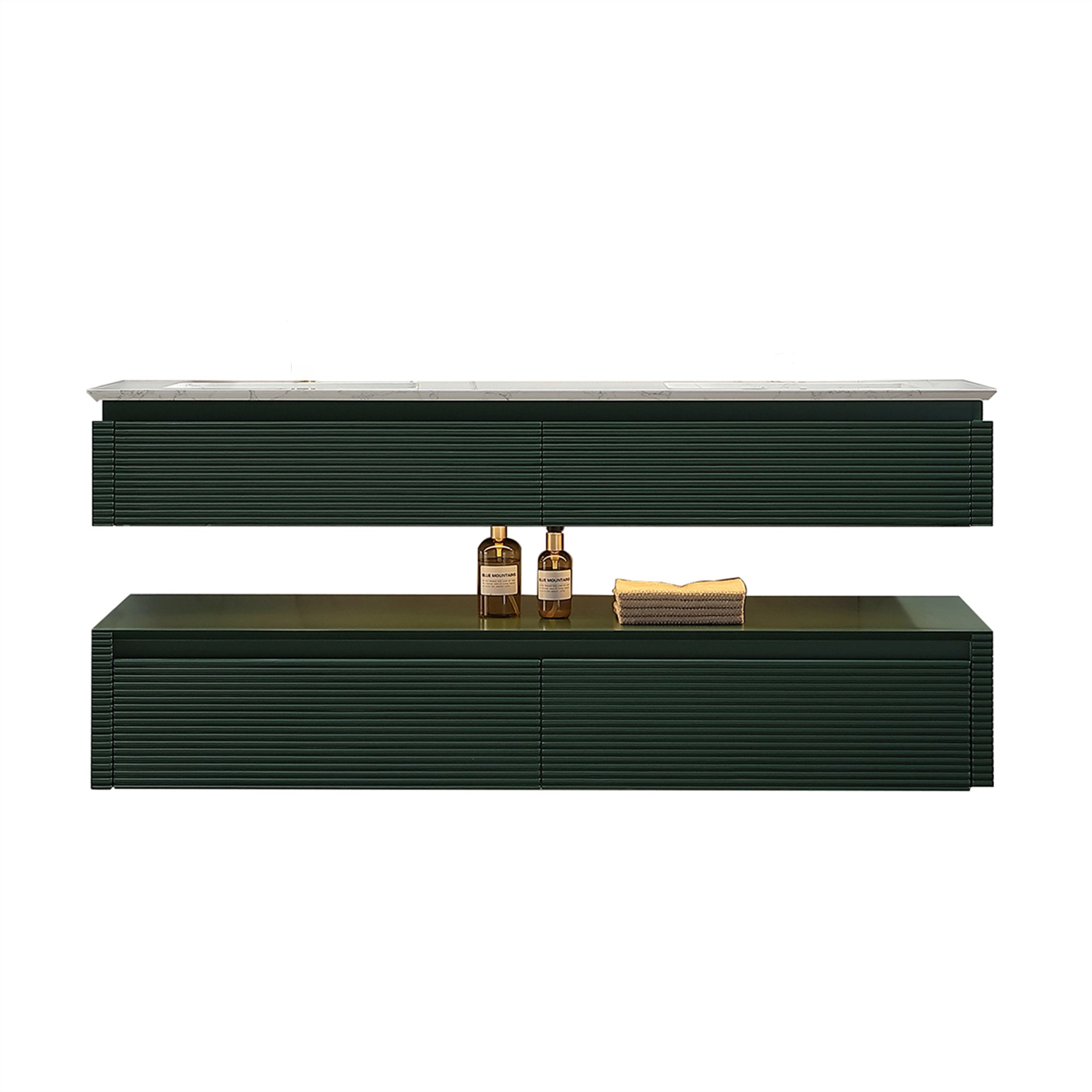 36 Inch Solid Wood Wall-Mounted Bathroom Vanity Set in Green/ White with Engineered Stone and Ceramic Sink