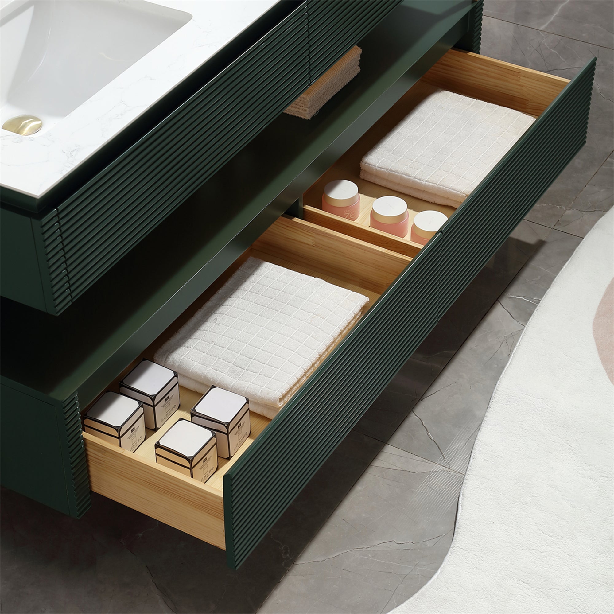 36 Inch Solid Wood Wall-Mounted Bathroom Vanity Set in Green/ White with Engineered Stone and Ceramic Sink