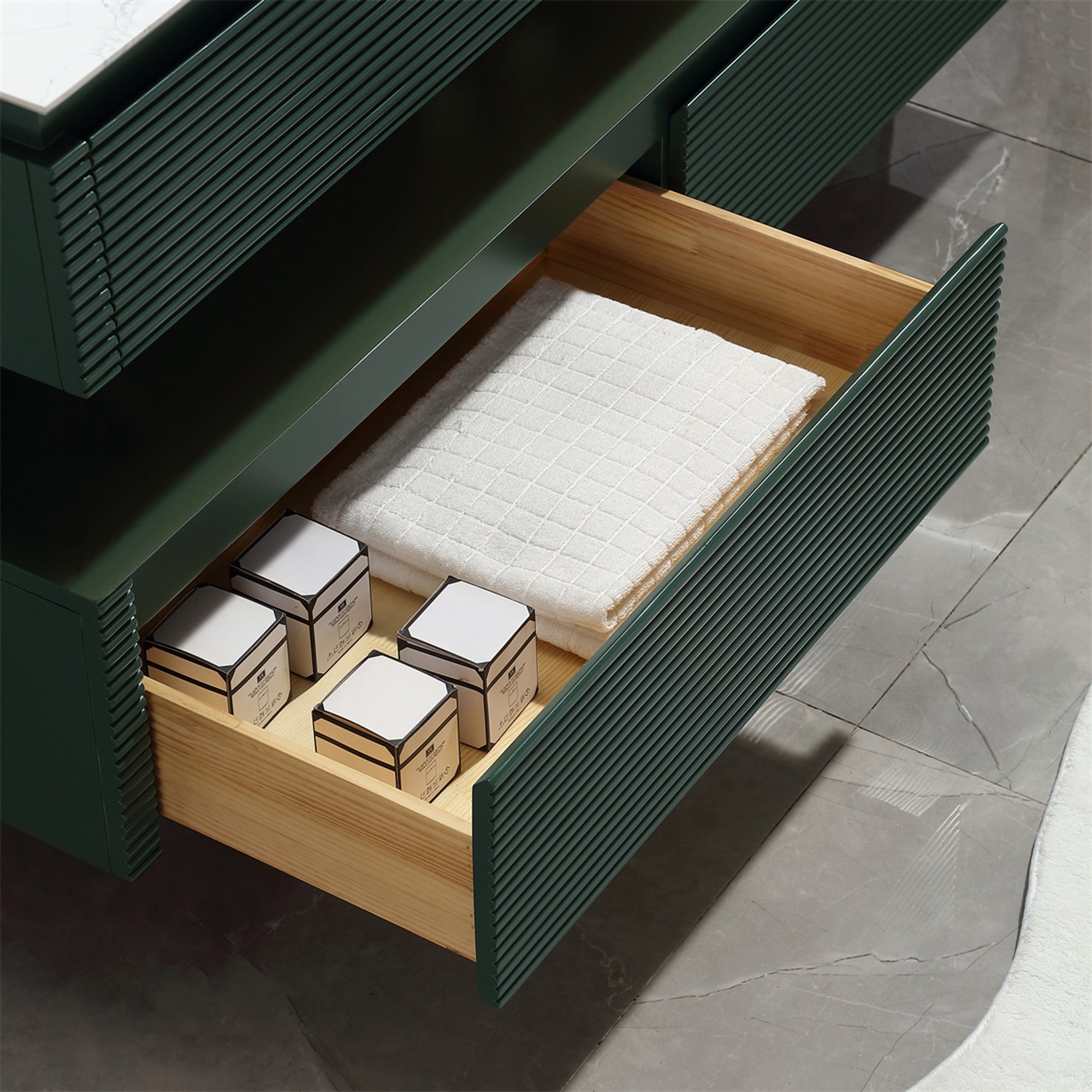 36 Inch Solid Wood Wall-Mounted Bathroom Vanity Set in Green/ White with Engineered Stone and Ceramic Sink